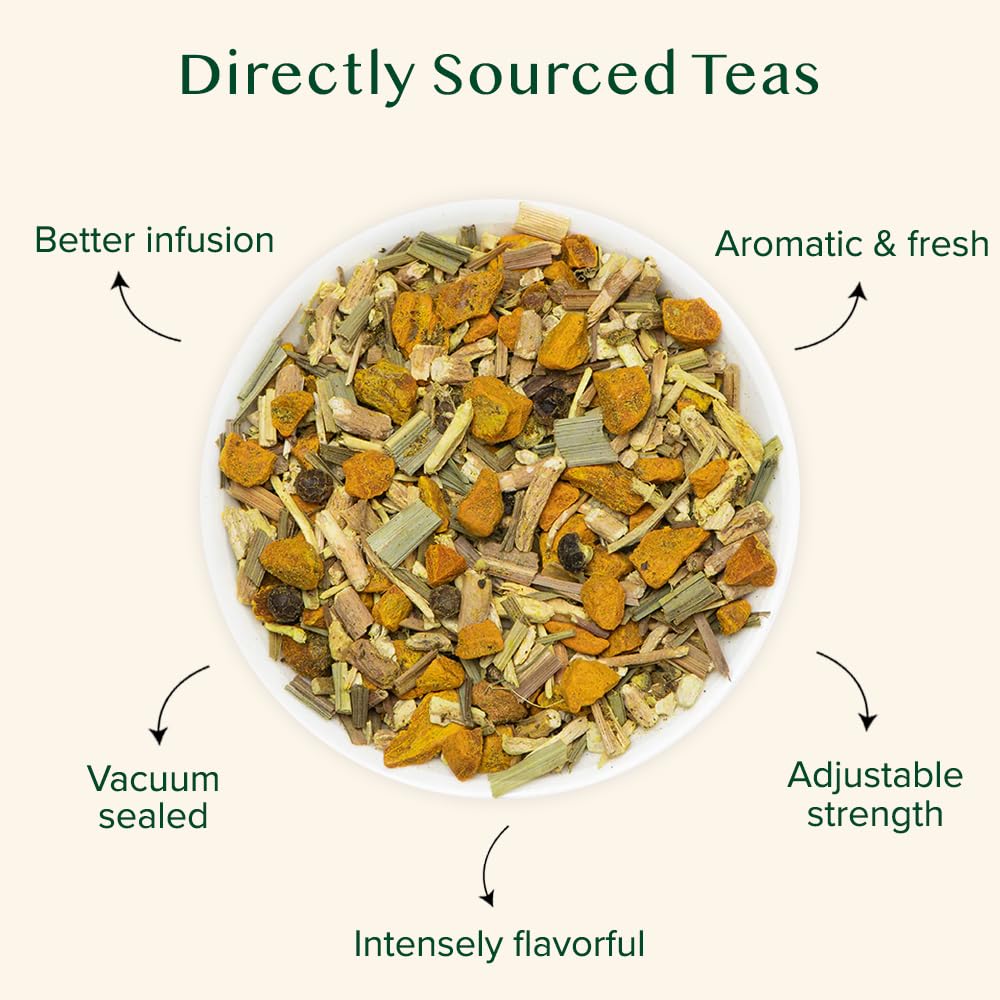 VAHDAM, Organic Turmeric Ginger Herbal Tea Bags (100 Pyramid Tea Bags) Caffeine Free, Non GMO, Gluten Free | 100% Pure Herbal Blend - Savory & Spicy | Plant-Based Tea Bags | Resealable Ziplock Pouch