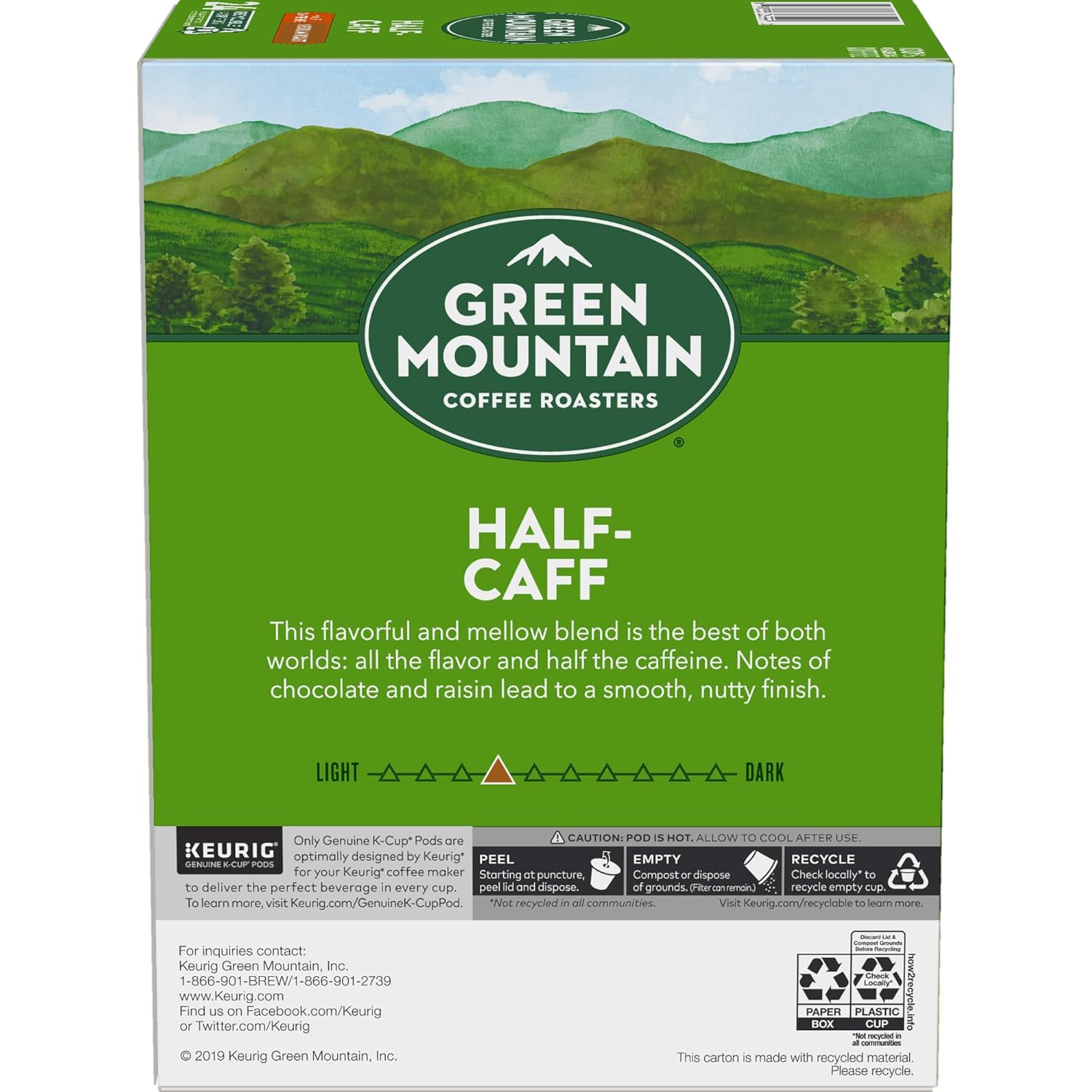 Green Mountain Coffee Roasters Half Caff Keurig Single-Serve K-Cup pods, Medium Roast Coffee, 72 Count (6 Packs of 12)