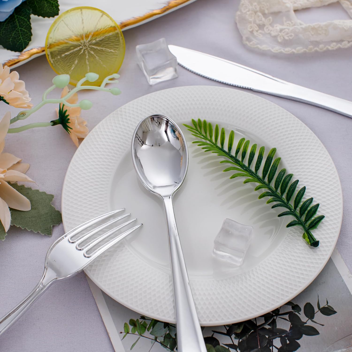 WDF300 Pieces Gold Plastic Silverware - Heavy Duty Disposable Gold Cutlery Set Plastic Gold Silverware Set Plastic Includes 100 Forks, 100 Spoons, 100 Knives