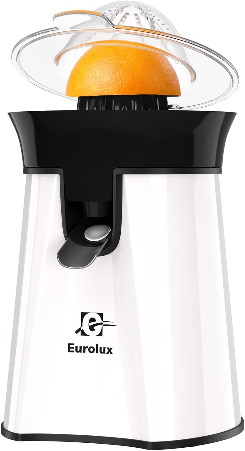 Eurolux Premium Electric Orange Juicer | Stainless Steel Citrus Squeezer With New Ultra-Powerful Motor and Soft Grip Handle for Effortless Juicing, Auto Shutoff, Dishwasher-safe Parts, Pulp Control