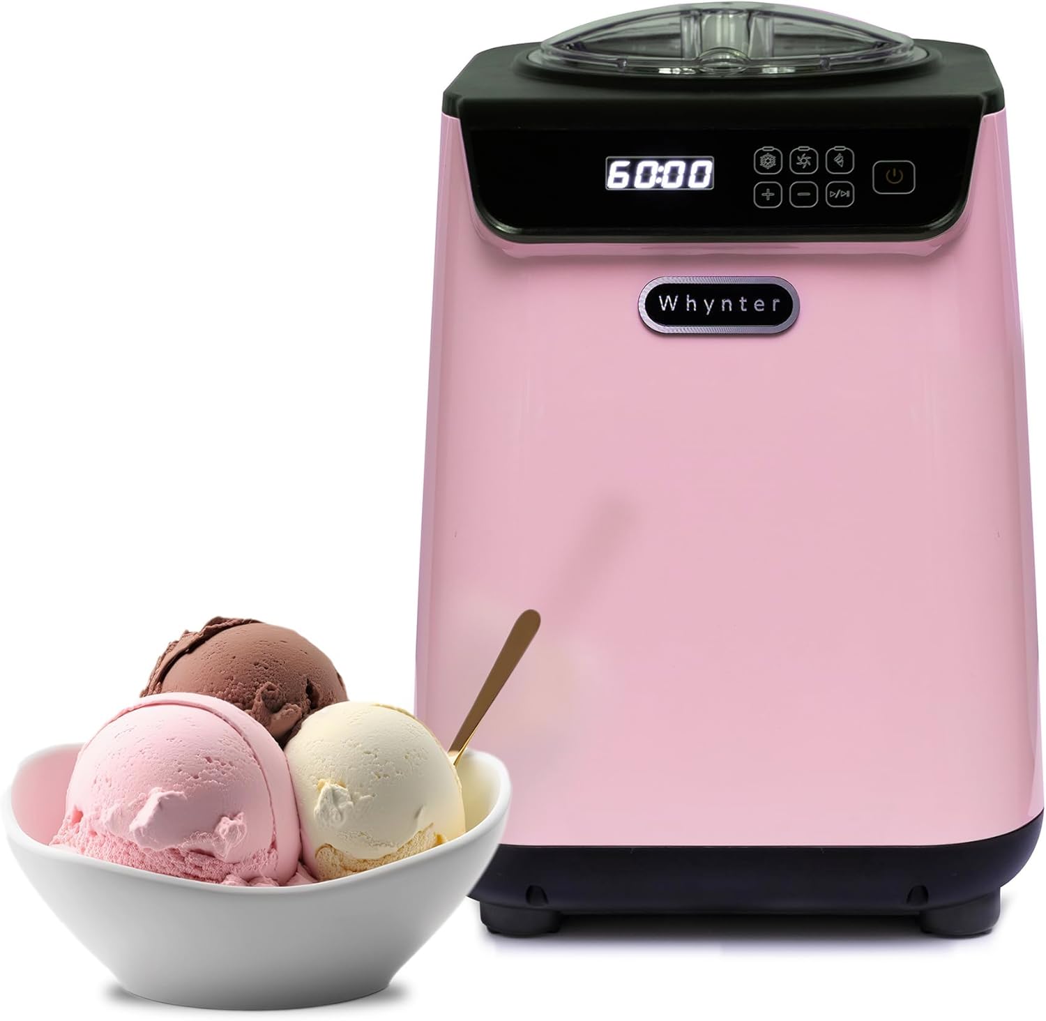 Whynter Ice Cream Maker Machine Automatic 2.1 Qt. upright with Built-in Compressor, LCD Digital Display & Timer, No Pre-Freezing, ICM-201SB, Stainless Steel