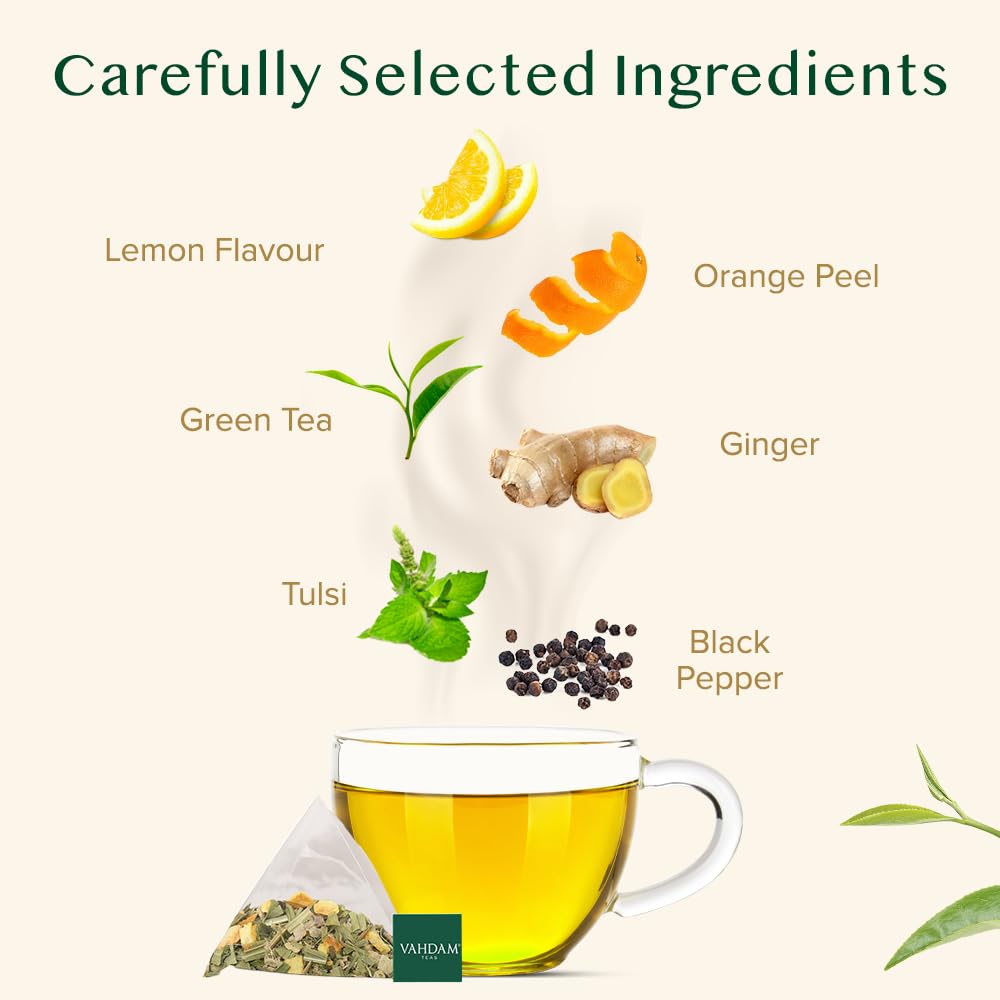 VAHDAM, Organic Turmeric Ginger Herbal Tea Bags (100 Pyramid Tea Bags) Caffeine Free, Non GMO, Gluten Free | 100% Pure Herbal Blend - Savory & Spicy | Plant-Based Tea Bags | Resealable Ziplock Pouch