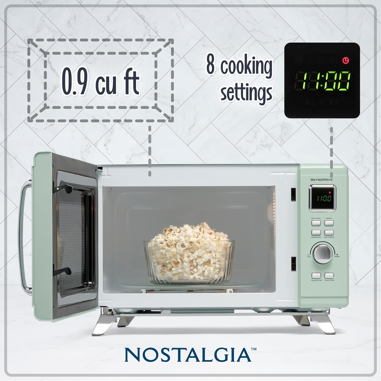 Nostalgia Retro Compact Countertop Microwave Oven - 0.7 Cu. Ft. - 700-Watts with LED Digital Display - Child Lock - Easy Clean Interior - Aqua