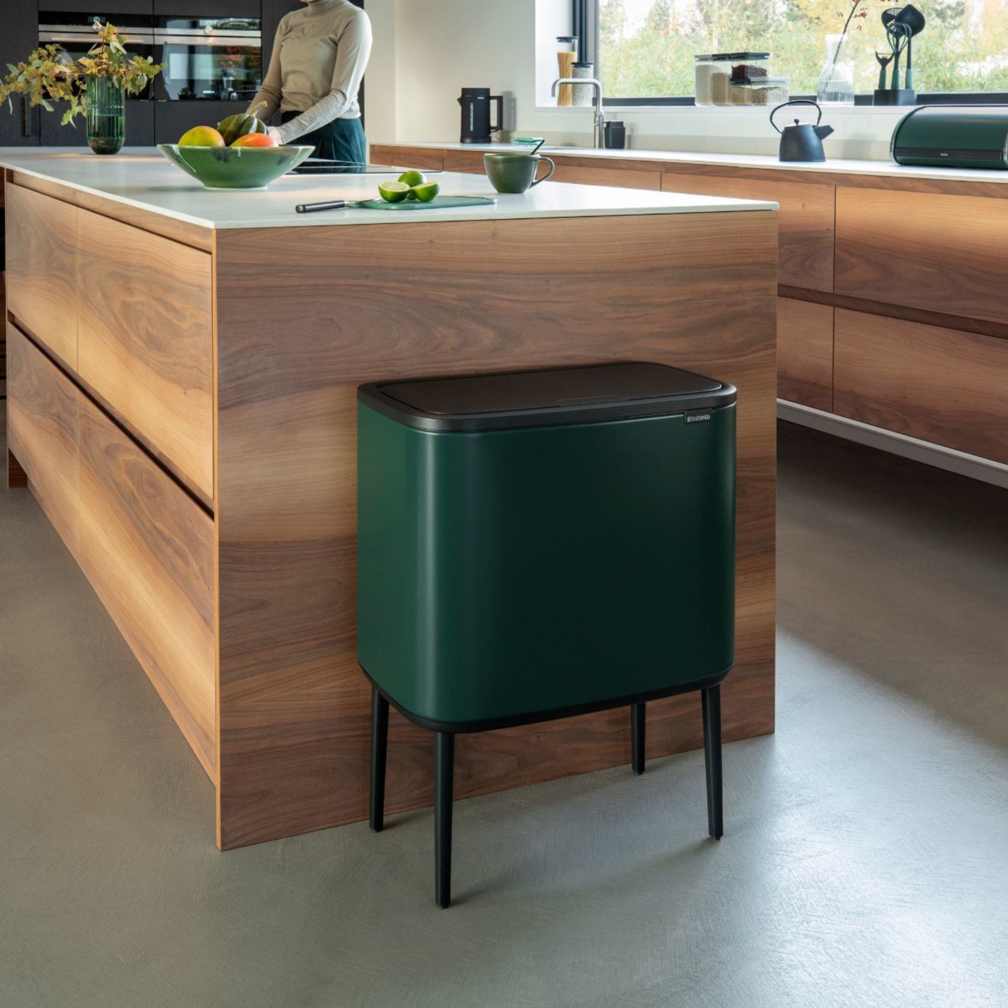 Brabantia Bo Touch Top Multi Compartment Recycling Trash Can, 3 x 3 Gallon