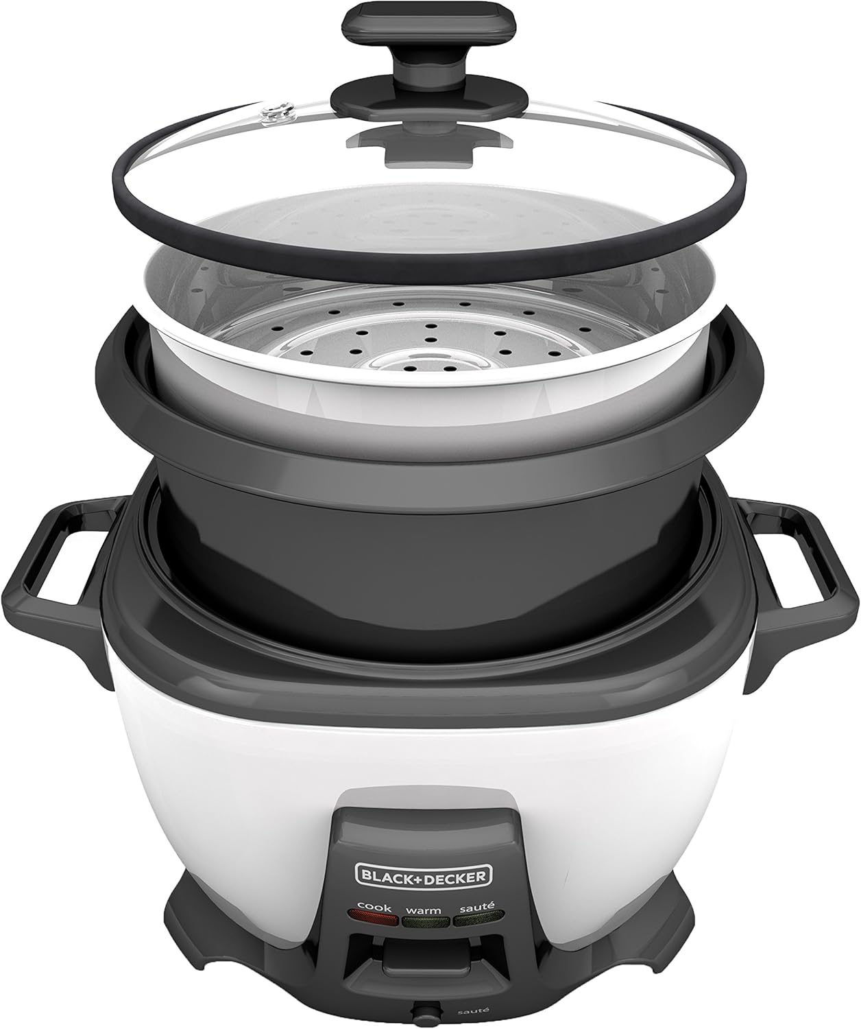 BLACK+DECKER 6-Cup Rice Cooker, RC506, 3-cup Uncooked Rice, Steaming Basket, Removable Non-Stick Bowl, One Touch