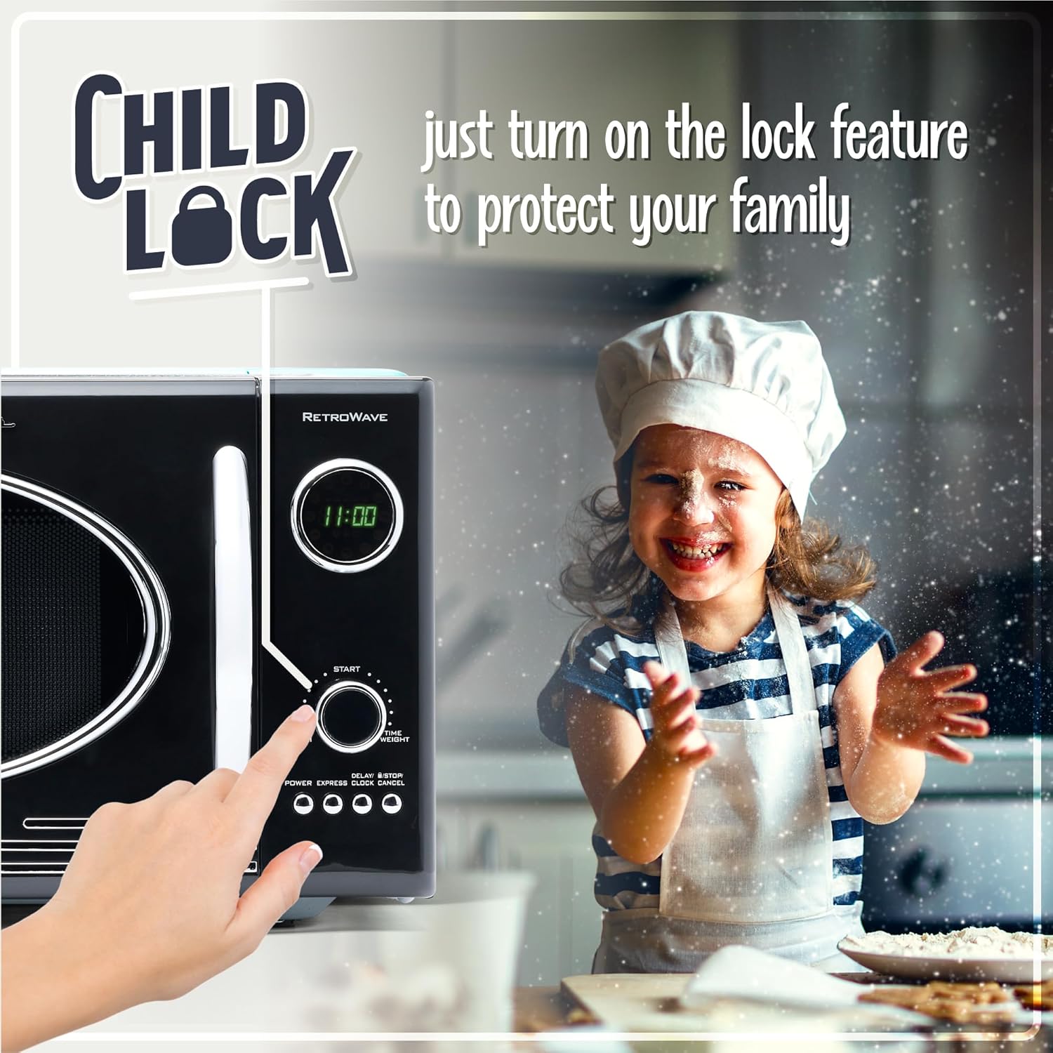 Nostalgia Retro Compact Countertop Microwave Oven - 0.7 Cu. Ft. - 700-Watts with LED Digital Display - Child Lock - Easy Clean Interior - Aqua