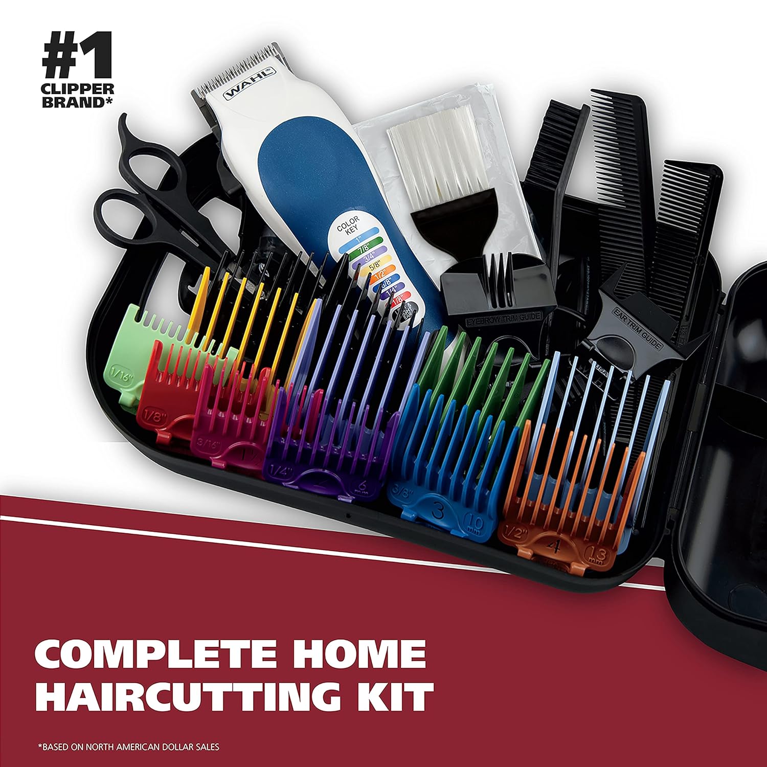 Wahl Clipper USA Color Pro Complete Haircutting Kit with Easy Color Coded Guide Combs - Corded Clipper for Hair clipping & Grooming Men, Women, & Children - Model 79300-1001M