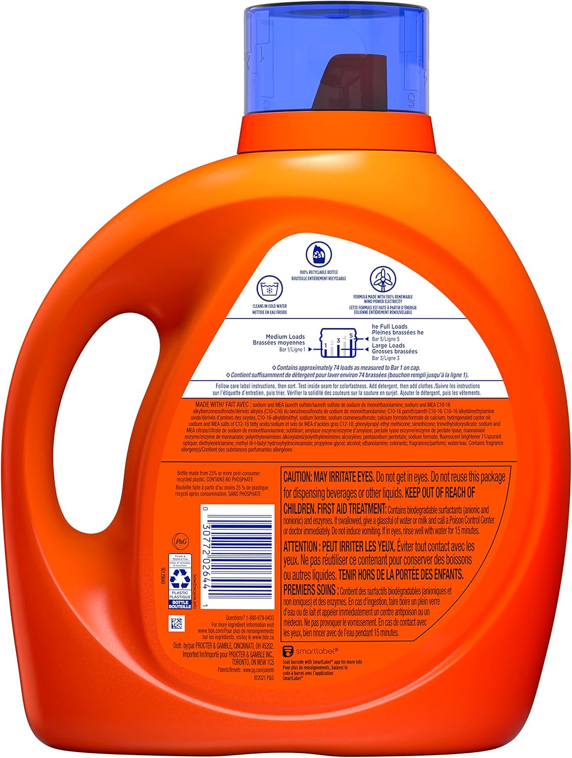 Tide Ultra Oxi Liquid Laundry Detergent Soap, HE Compatible, 94 Loads, 132 fl oz