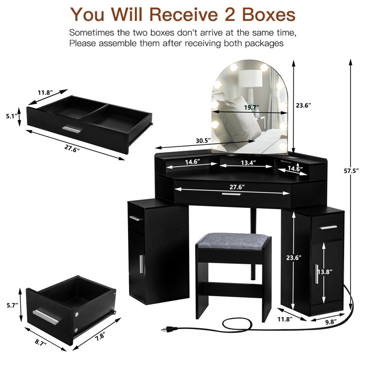 Evangelos Vanity Set with Stool and Mirror