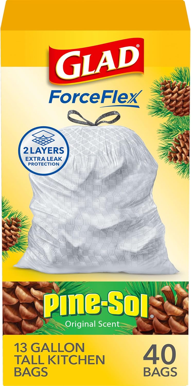 Glad Tall Kitchen Drawstring Trash Bags - Odorshield 13 Gallon White Trash Bag, Febreze Fresh Clean, 110 Count