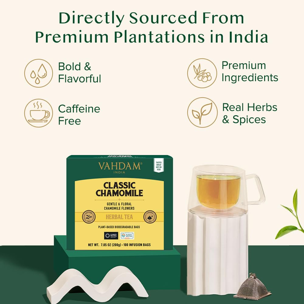 VAHDAM, Organic Turmeric Ginger Herbal Tea Bags (100 Pyramid Tea Bags) Caffeine Free, Non GMO, Gluten Free | 100% Pure Herbal Blend - Savory & Spicy | Plant-Based Tea Bags | Resealable Ziplock Pouch