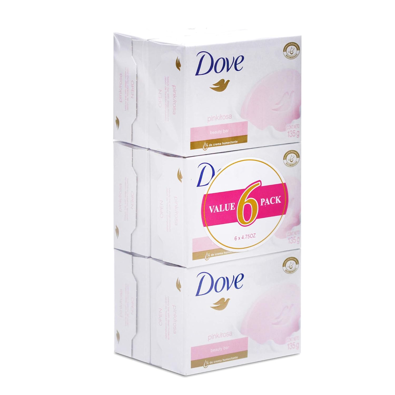 Dove Beauty Bar Gentle Skin Cleanser Pink 6 Bars Moisturizing for Gentle Soft Skin Care More Moisturizing Than Bar Soap 3.75 oz