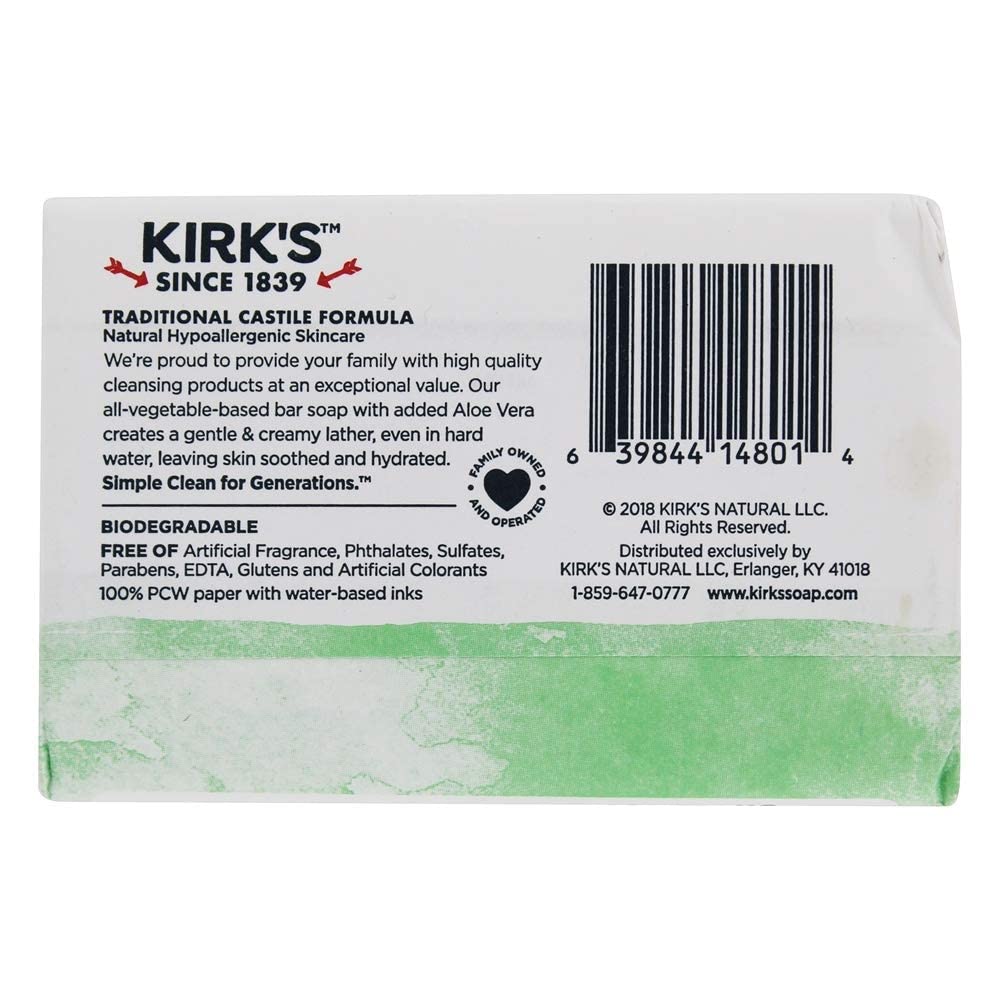 Kirk's Castile Bar Soap for Men, Women & Children - Made With Premium Coconut Oil, Sensitive Skin Formula, Vegan, Non GMO, Original Fresh Scent, 4 oz. Bars, 6 Pack