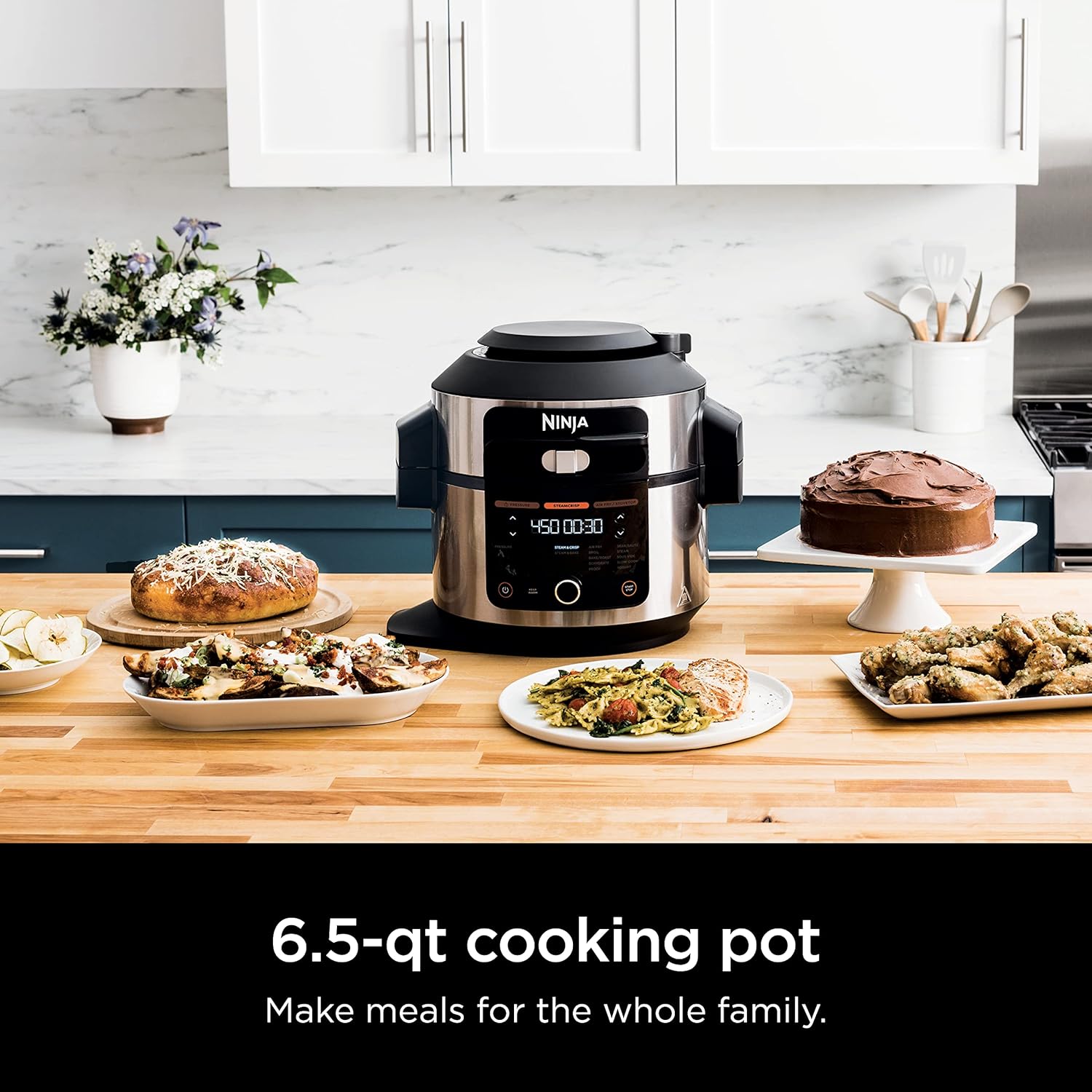 Ninja OL601 Foodi XL 8 Qt. Pressure Cooker Steam Fryer with SmartLid, 14-in-1 that Air Fries, Bakes & More, with 3-Layer Capacity, 5 Qt. Crisp Basket & 45 Recipes, Silver/Black