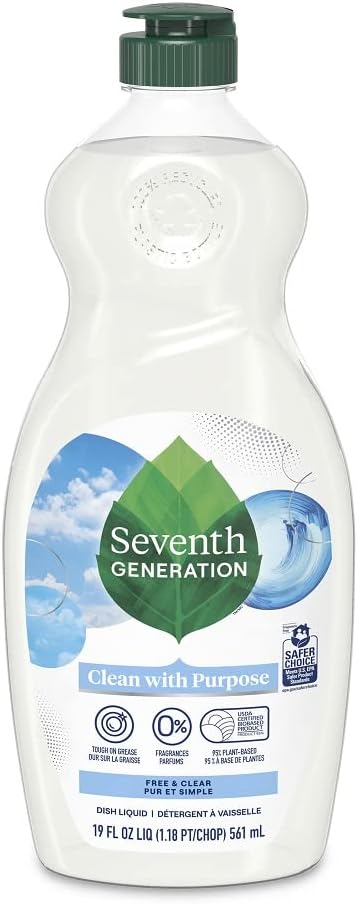 Seventh Generation Dish Soap Liquid, Fragrance Free, 19 oz, Pack of 6