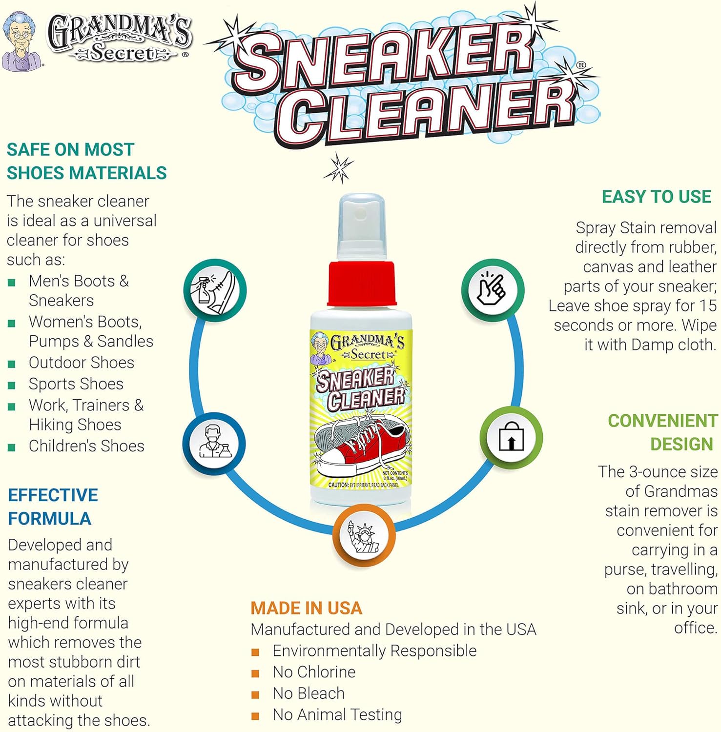 Grandma's Secret Spot Remover Laundry Spray - Chlorine, Bleach and Toxin-Free Fabric Stain Remover for Clothes - Removes Oil, Paint, Blood and Pet Stains - 16 Oz, 2 Pack