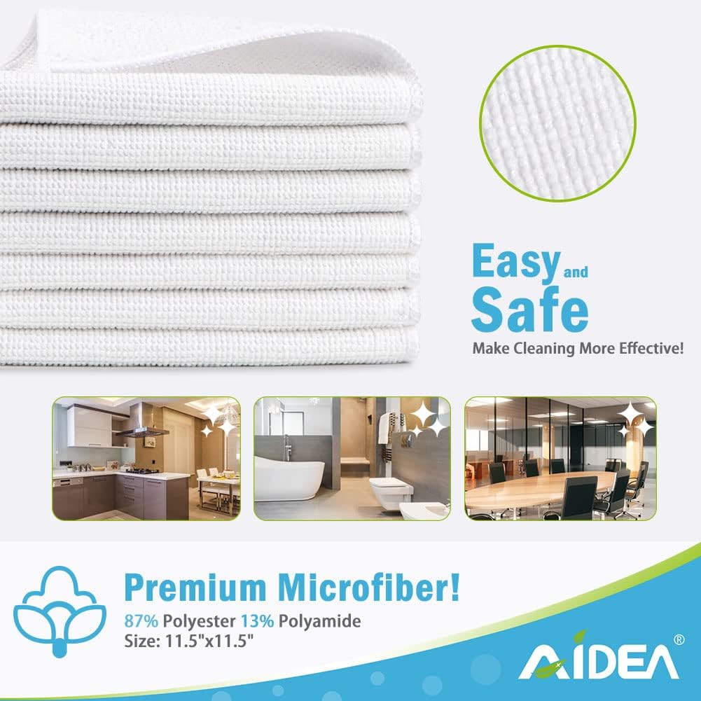 AIDEA Microfiber Cleaning Cloths White-50PK, Absorbent Cleaning Rags, Lint-Free Rags, Kitchen Towels Dusting Cloth, Bar Rags for Cleaning, Cleaning Towels Wash Cloth, Dish Towels White-11.5