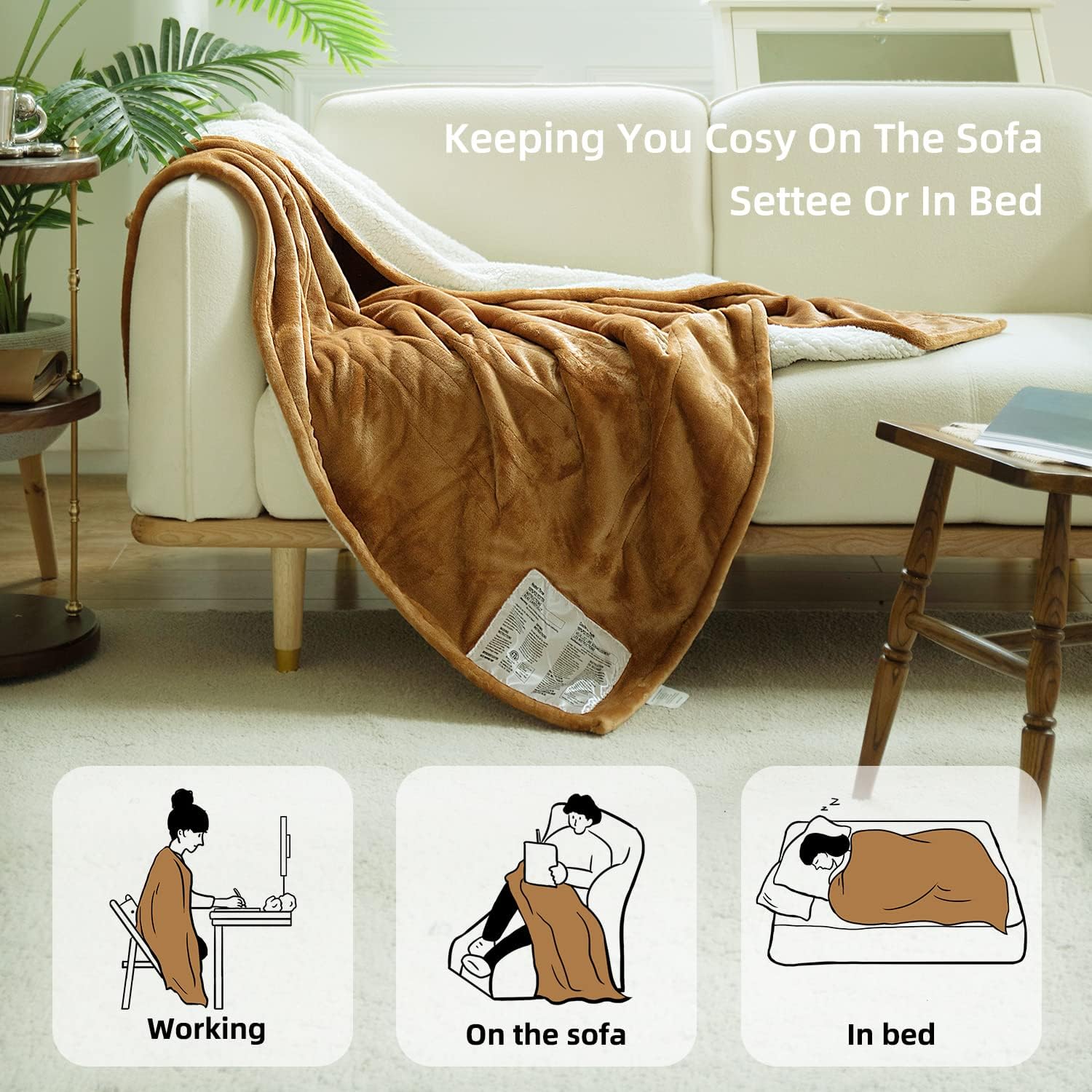 GOTCOZY Heated Blanket Electric Throw 50''X60''- Soft Silky Plush Electric Blanket with 4 Heating Level & 3 Hour Auto Off Heating Blanket, ETL Certified Machine Washable (Rose Dust)