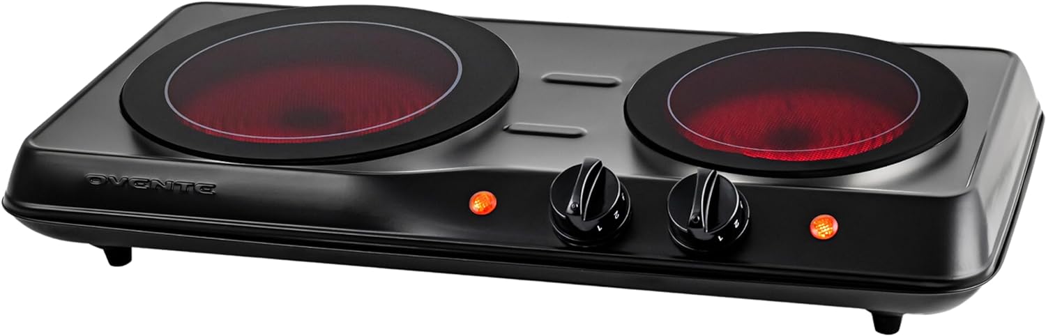 OVENTE Countertop Infrared Single Burner, 1000W Electric Hot Plate with 7” Ceramic Glass Cooktop, 5 Level Temperature Setting & Easy to Clean Base, Compact Stove for Home Dorm Office, Silver BGI101S
