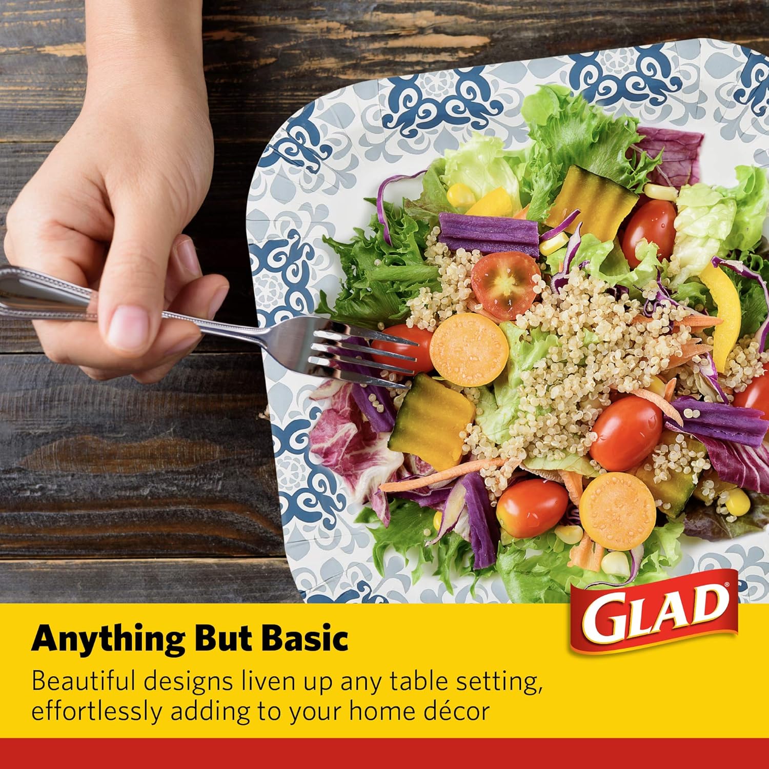 Glad Square Disposable Paper Plates for All Occasions | Soak Proof, Cut Proof, Microwaveable Heavy Duty Disposable Plates | 8.5