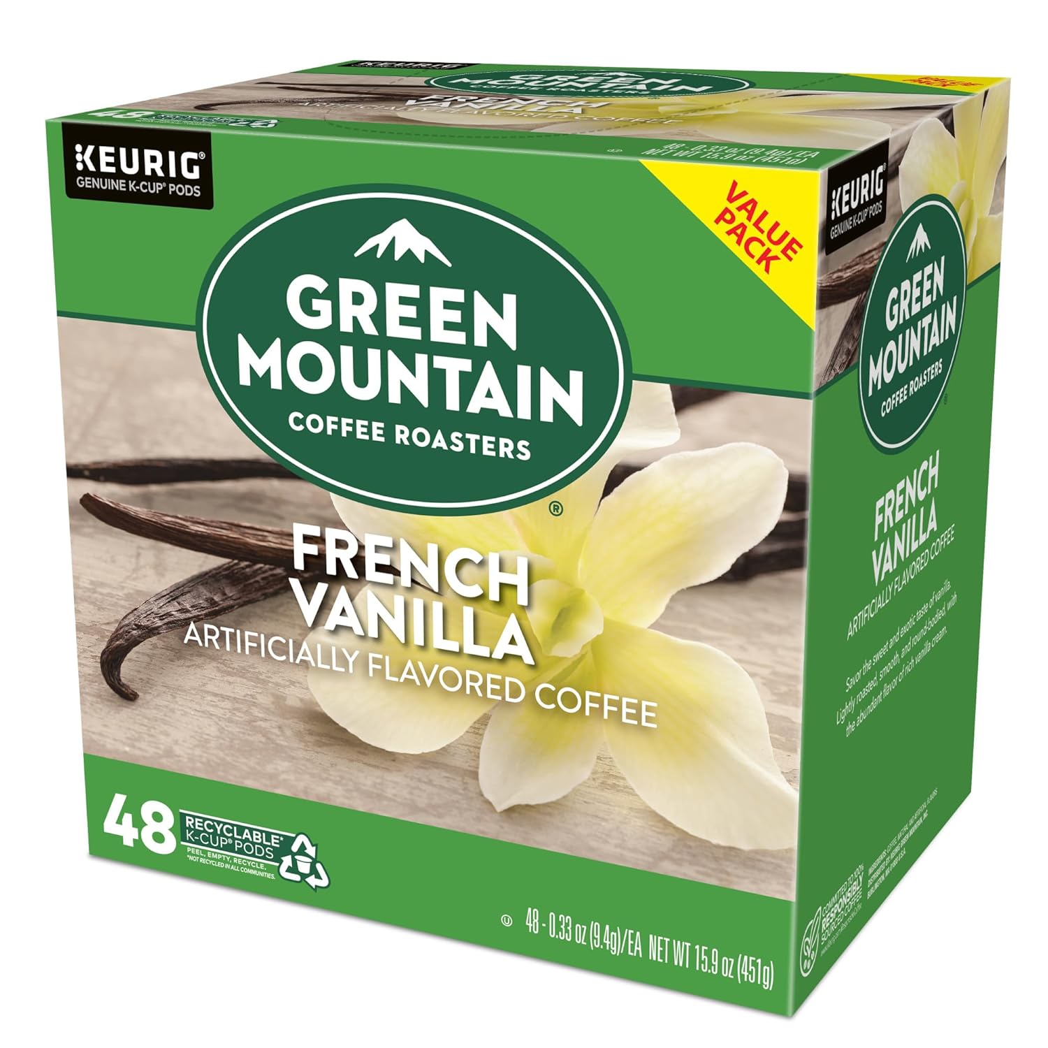 Green Mountain Coffee Roasters Caramel Vanilla Cream Keurig Single-Serve K-Cup pods, Light Roast Coffee, 72 Count (6 Packs of 12)