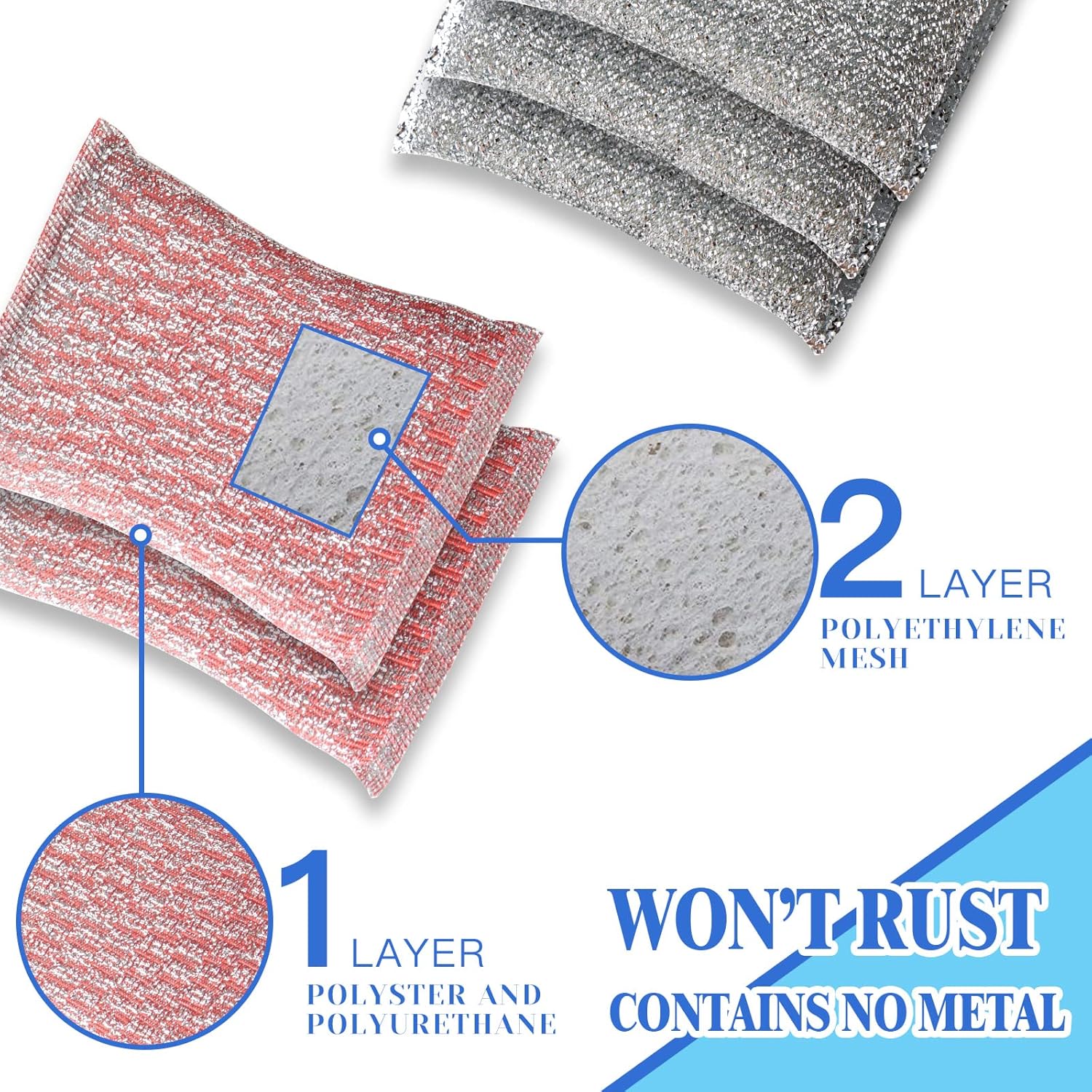 6Pcs Steel Wool Scrubbers - Flexible Scrubber Pads for Cleaning Dishes, Pots, Pans, Grills and Sinks