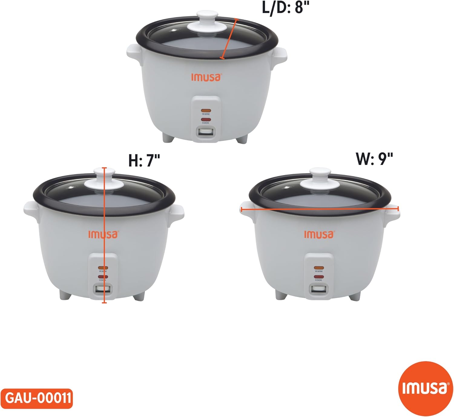 IMUSA USA GAU-00011 Electric Nonstick Rice Cooker 3-Cup (Uncooked) 6-Cup (Cooked), White