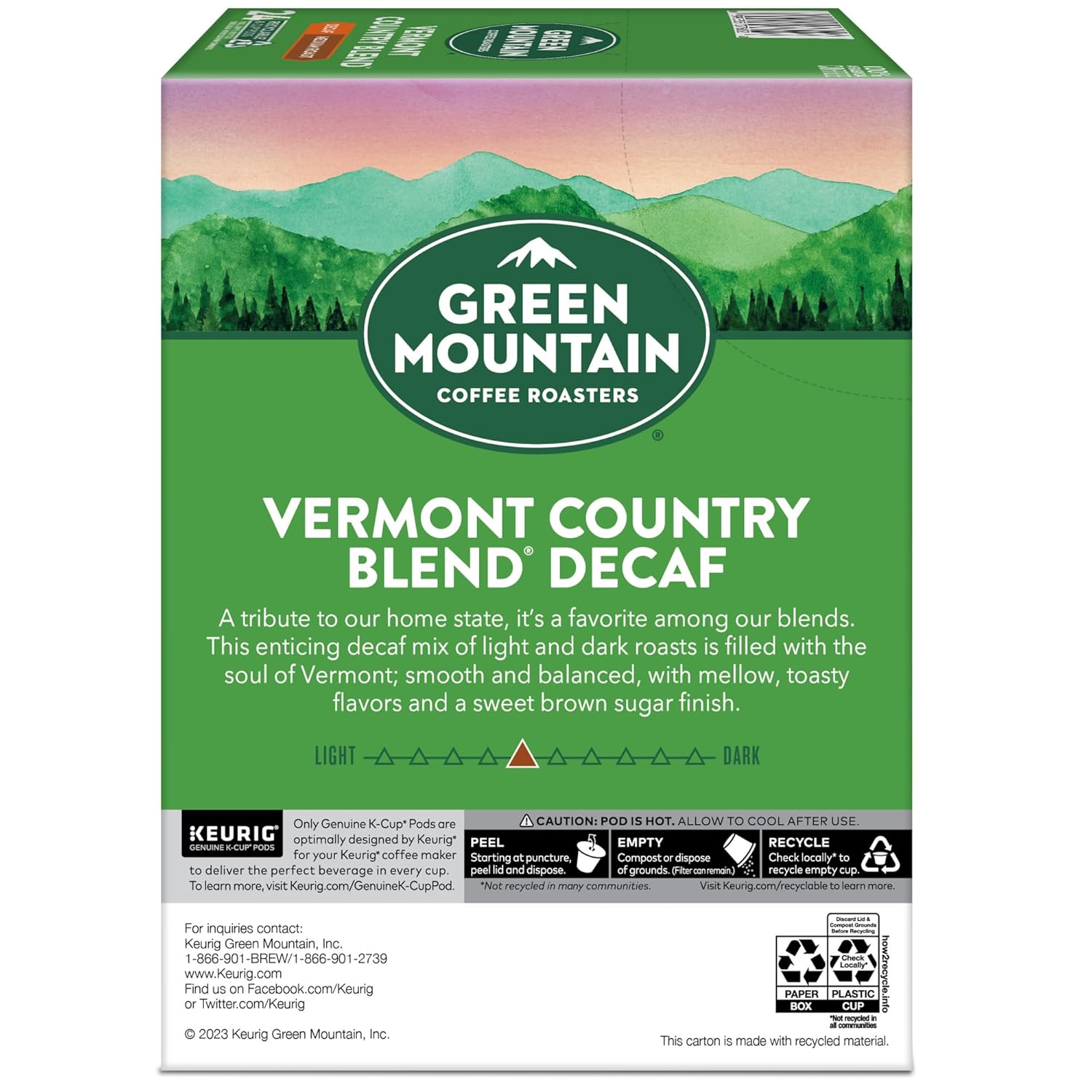 Green Mountain Coffee Roasters Half Caff Keurig Single-Serve K-Cup pods, Medium Roast Coffee, 72 Count (6 Packs of 12)