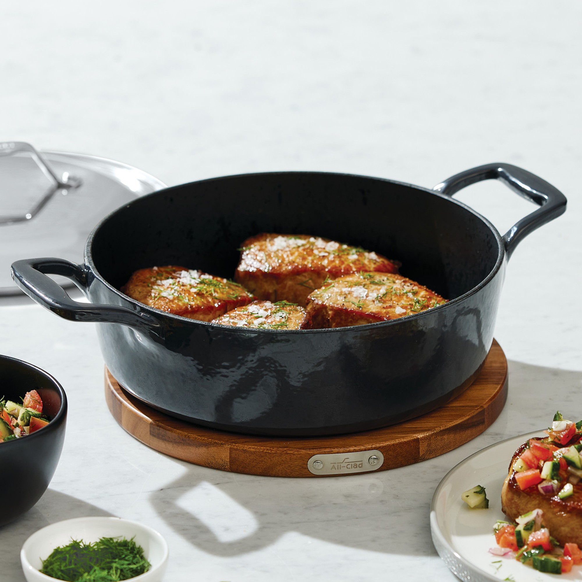 All-Clad Enameled Cast Iron Braiser with Trivet, 4-Qt.