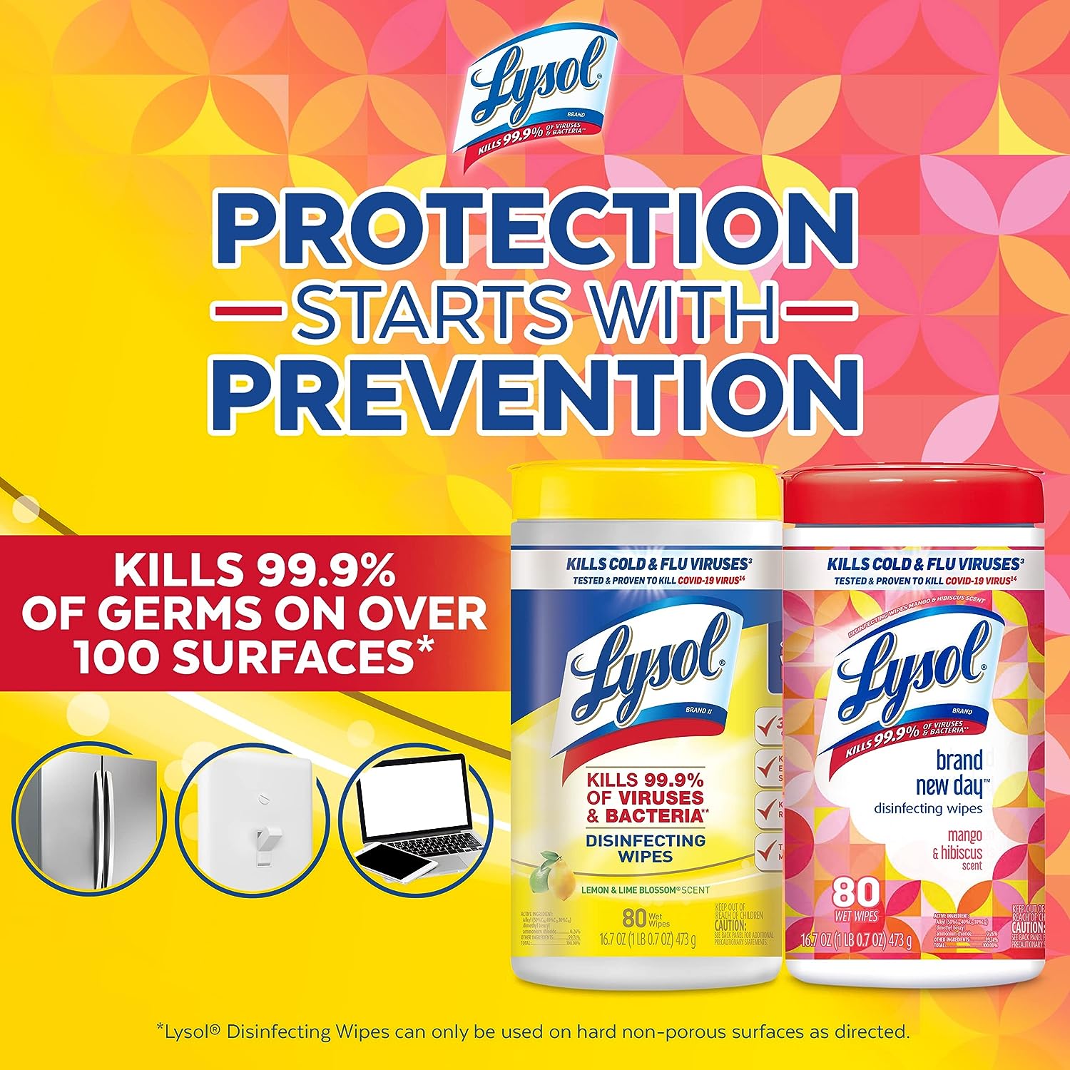 Lysol Disinfectant Wipes Bundle, Multi-Surface Antibacterial Cleaning Wipes, For Disinfecting & Cleaning, contains x2 Lemon & Lim Blossom (80ct) x1 Crisp Linen (80 Ct) & x1 Mango & Hibiscus (80 Ct)