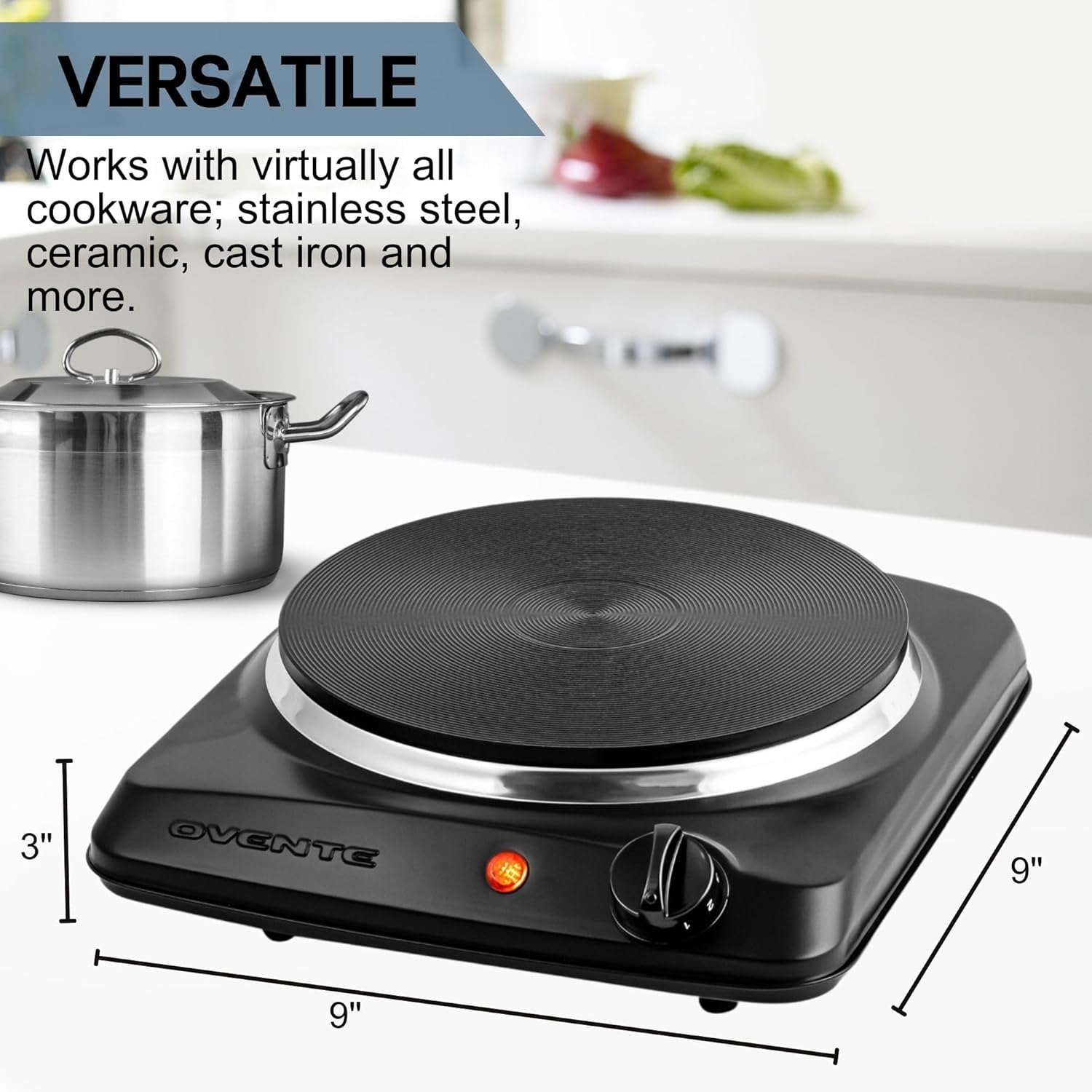 OVENTE Electric Countertop Double Burner, 1700W Cooktop with 7.25
