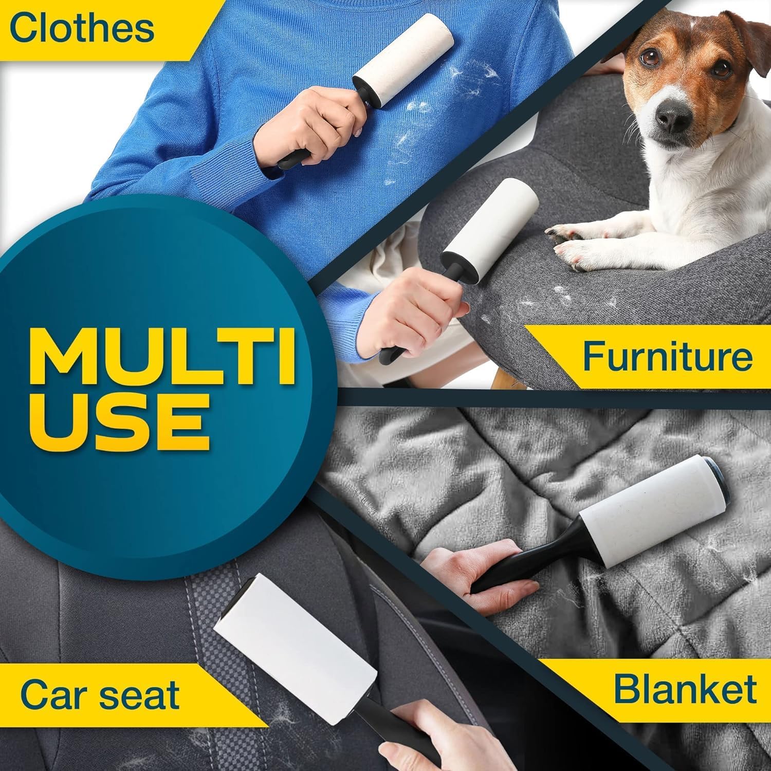 Lint Rollers for Pet Hair, Sticky, Remover for Couch, Clothes Furniture and Carpet. Lint Roller Dog Hair Remover Cat Hair, Animal Hair, Pet Fur, Fuzz. 5 Large Pet Hair Lint Rollers