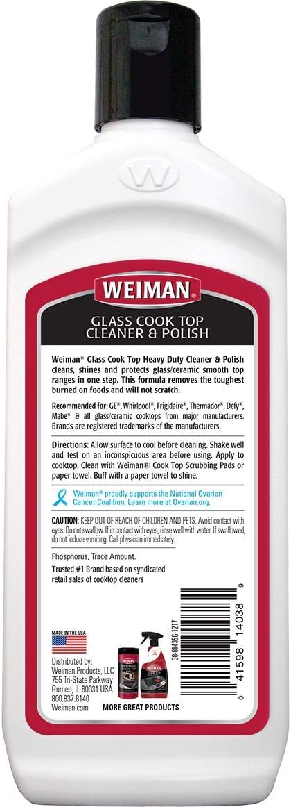 Weiman Non-Abrasive, No Scratch Induction Glass Ceramic Stove Cooktop Heavy Duty Cleaner and Polish, 20 Ounce