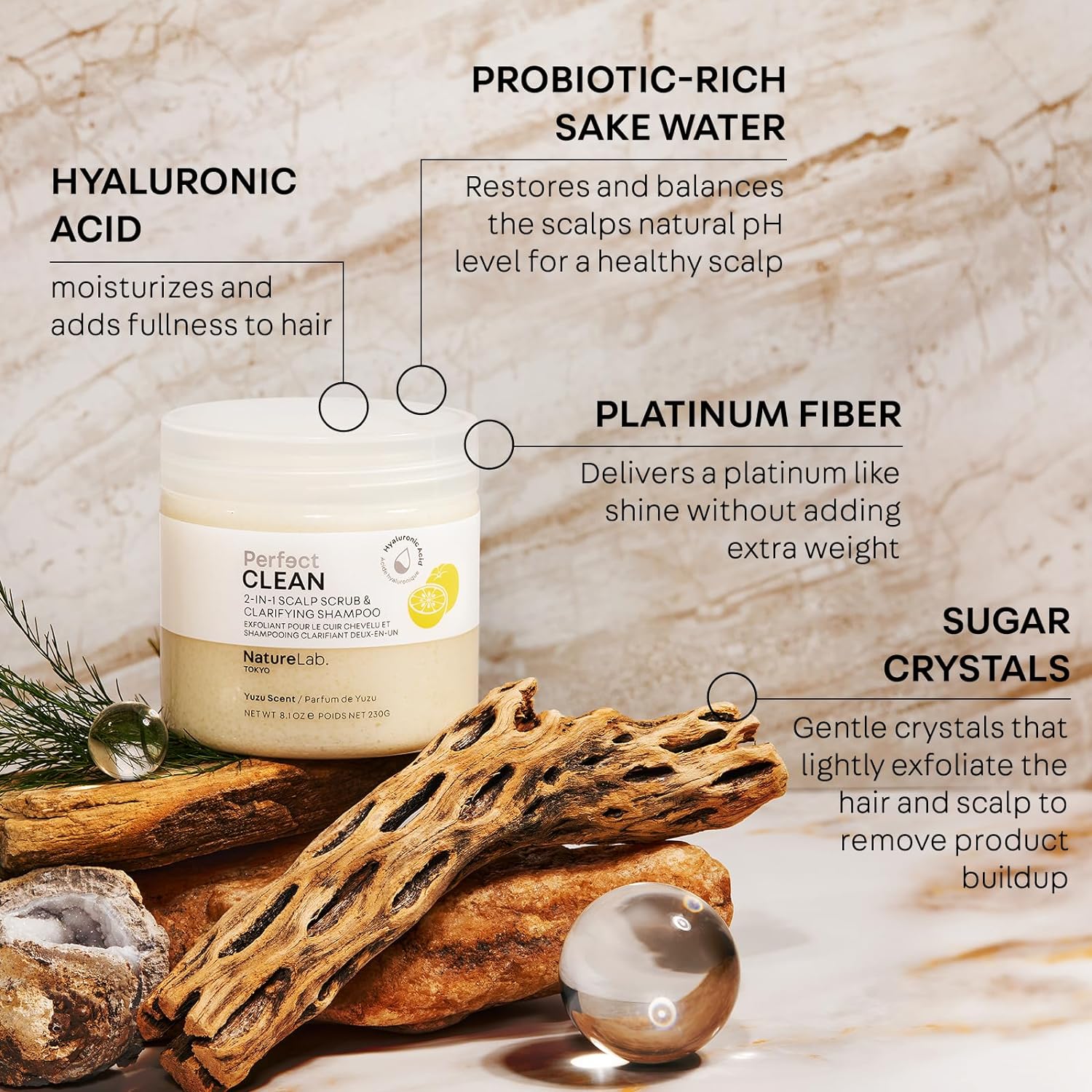 NATURELAB. TOKYO Perfect Shine Clarifying Scalp Scrub: 2-in-1 Shampoo and Scalp Scrub Hair Treatment to Clarify and Remove Product Buildup for Immense Shine I 8.1 OZ / 230G