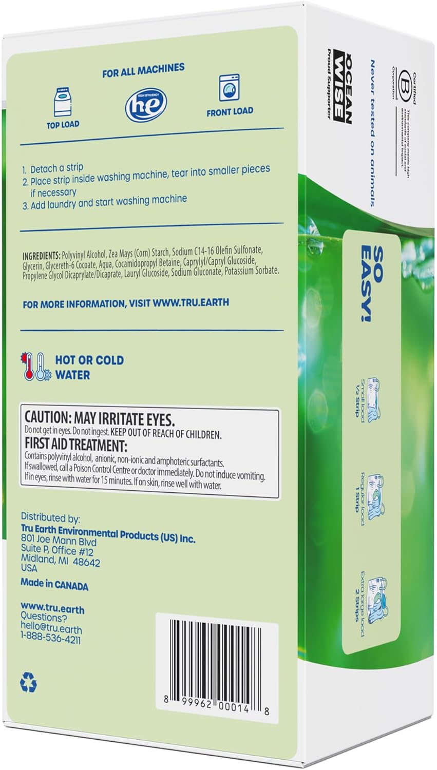 Tru Earth Compact Dry Laundry Detergent Sheets - Up to 64 Loads (32 Sheets) - Paraben-Free - Original Eco-Strip Liquidless Laundry Detergent, Travel Laundry Sheets - Fresh Linen