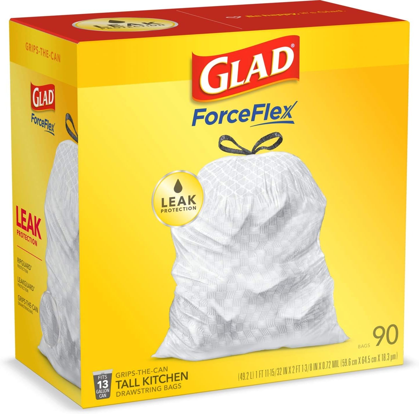 Glad Trash Bags, ForceFlex Tall Kitchen Drawstring Garbage Bags 13 Gallon White Trash Bag, Gain Moonlight Breeze scent with Febreze Freshness 100 Count (Package May Vary)