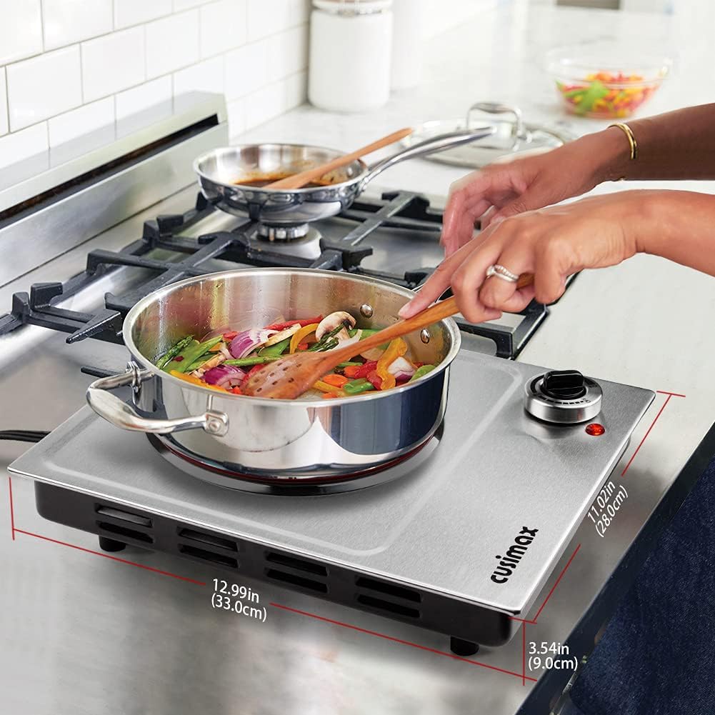 CUSIMAX 1800W Ceramic Electric Hot Plate for Cooking, Dual Control Infrared Cooktop, Double Burner, Portable Countertop Burner, Glass Plate Electric Cooktop, Silver, Stainless Steel-Upgraded Version