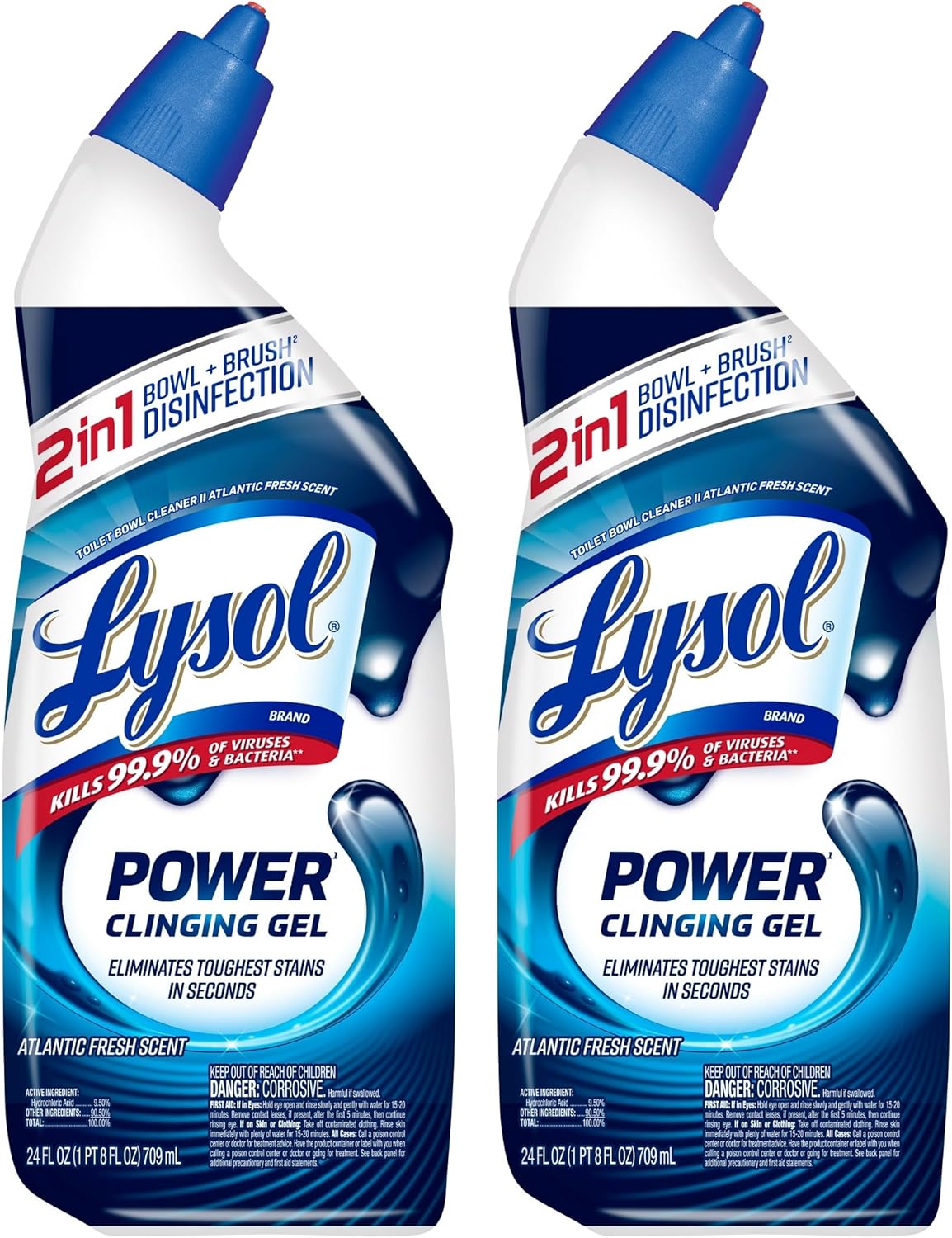 Lysol Power Toilet Bowl Cleaner Gel, For Cleaning and Disinfecting, Stain Removal, 24 Fl oz (2-pack),Packaging may vary
