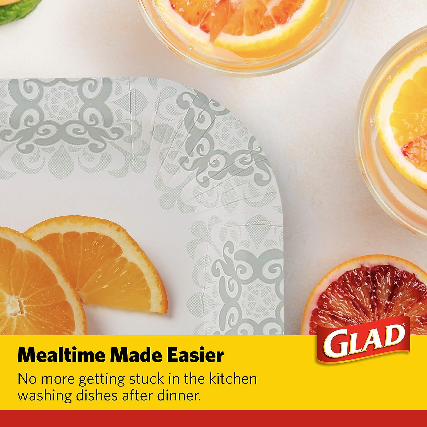 Glad Square Disposable Paper Plates for All Occasions | Soak Proof, Cut Proof, Microwaveable Heavy Duty Disposable Plates | 8.5