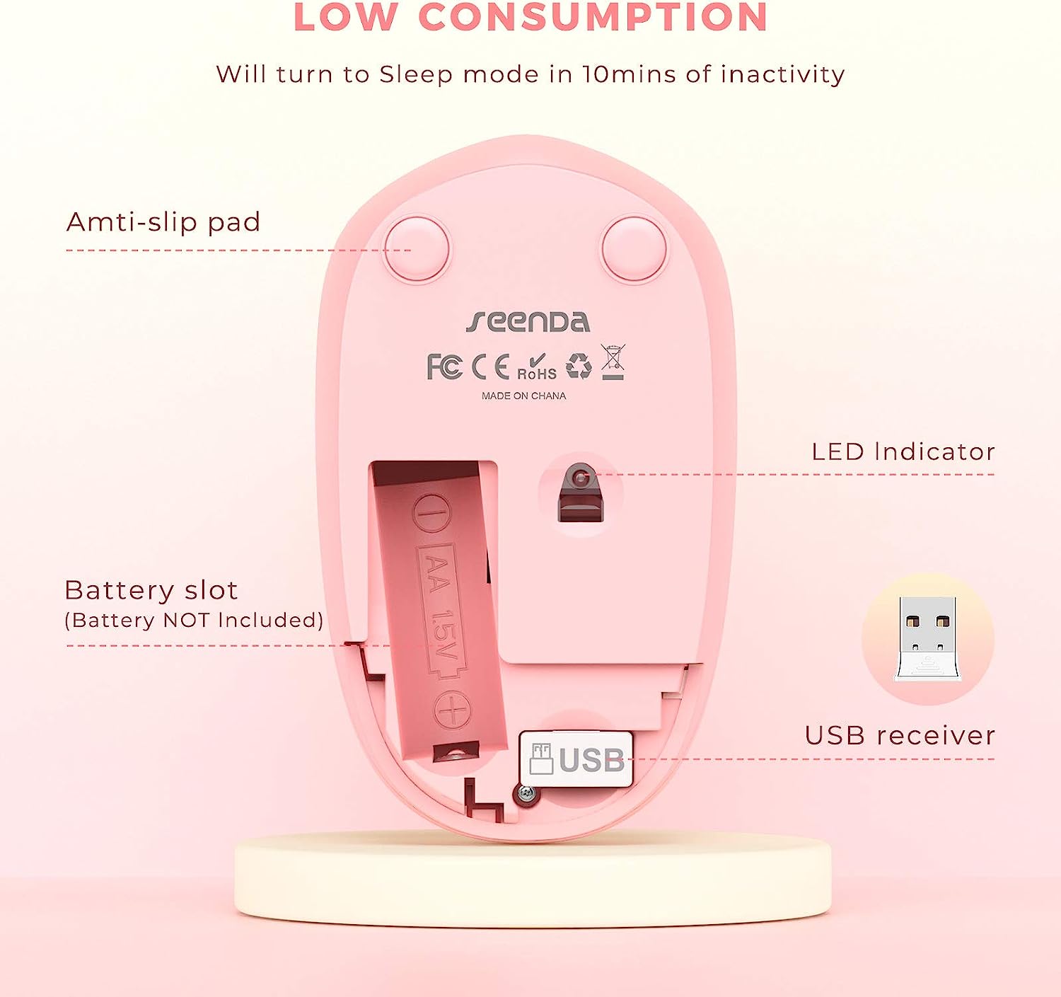 seenda Wireless Mouse, 2.4G Noiseless Mouse with USB Receiver - Portable Computer Mice for PC, Tablet, Laptop with Windows System - Mint Green