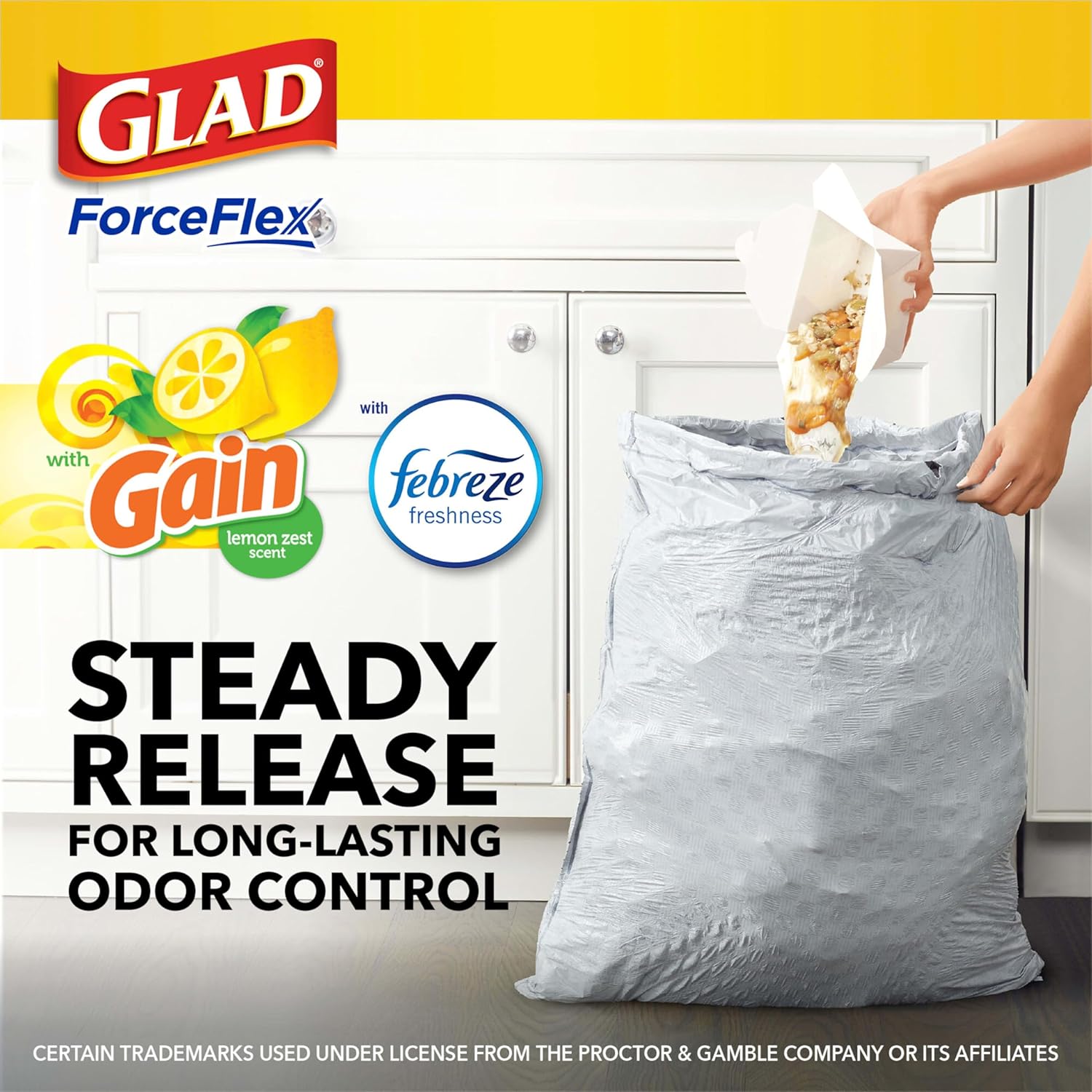 Glad Tall Kitchen Drawstring Trash Bags - Odorshield 13 Gallon White Trash Bag, Febreze Fresh Clean, 110 Count