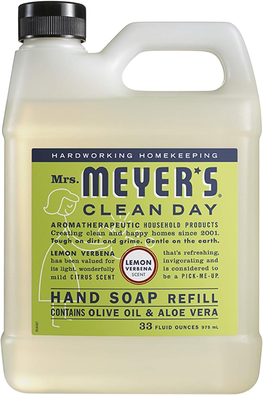MRS. MEYER'S CLEAN DAY Liquid Hand Soap Refill, Cruelty Free and Biodegradable Formula, Lemon Verbena Scent, 33 oz