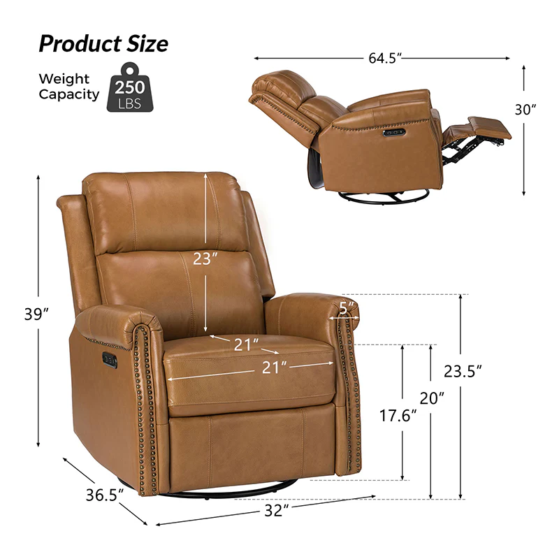 Kaietan Genuine Leather Power Rocking Recliner
