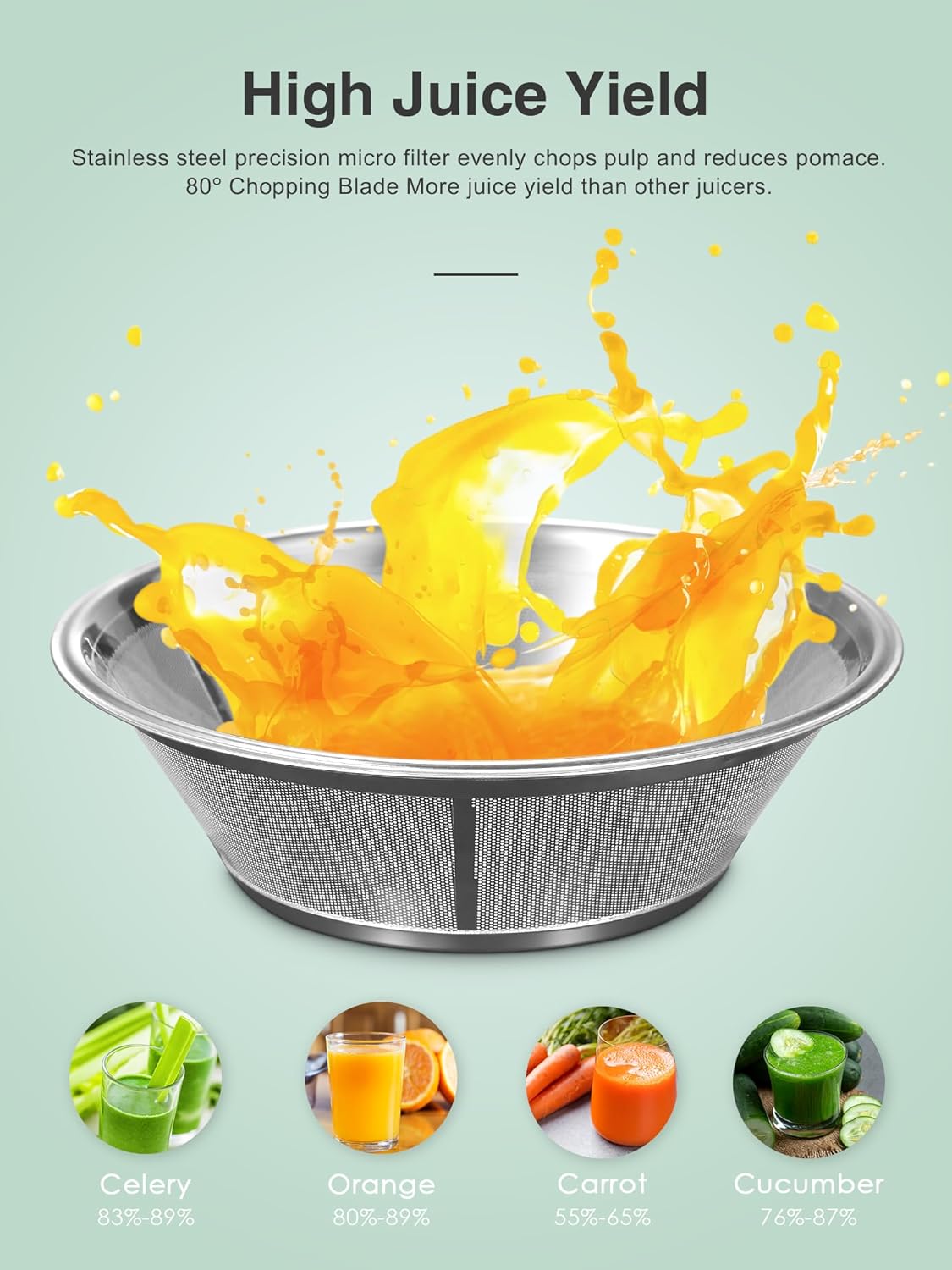 Qcen Juicer Machine, 800W Centrifugal Juicer Extractor with Wide Mouth 3” Feed Chute for Fruit Vegetable, Easy to Clean, Stainless Steel, BPA-free (Black)