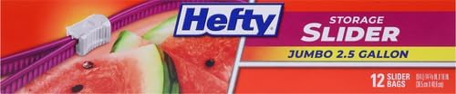 Hefty Slider Jumbo Storage Bags, 2.5 Gallon Size, 12 Count