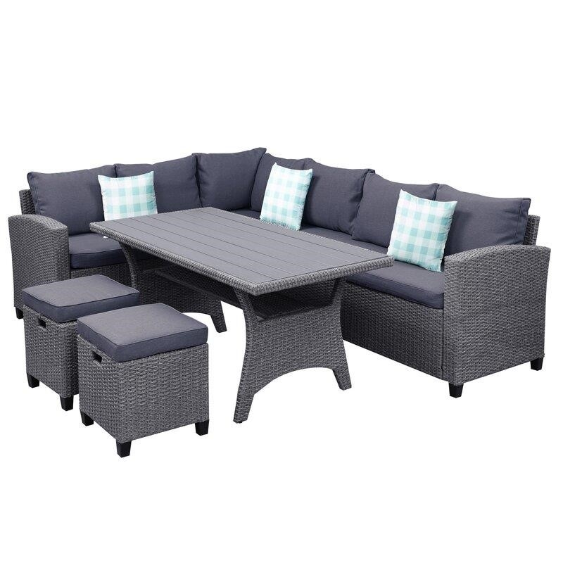 Julianna Wicker/Rattan 7 - Person Seating Group with Cushions