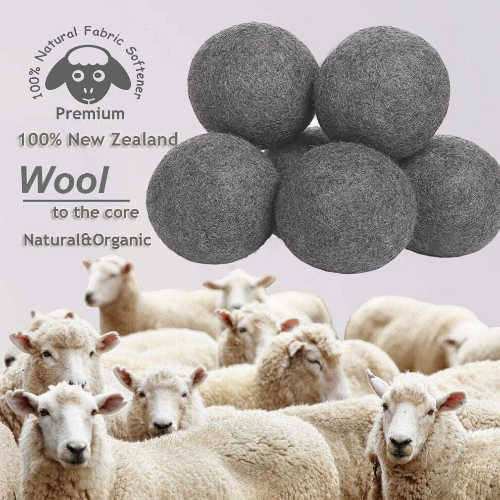 Wool Dryer Balls Organic XL 6-Pack, 100% New Zealand Chemical Free Fabric Softener for 1000+ Loads, Baby Safe & Hypoallergenic, Reduce Wrinkles & Shorten Drying Time Naturally