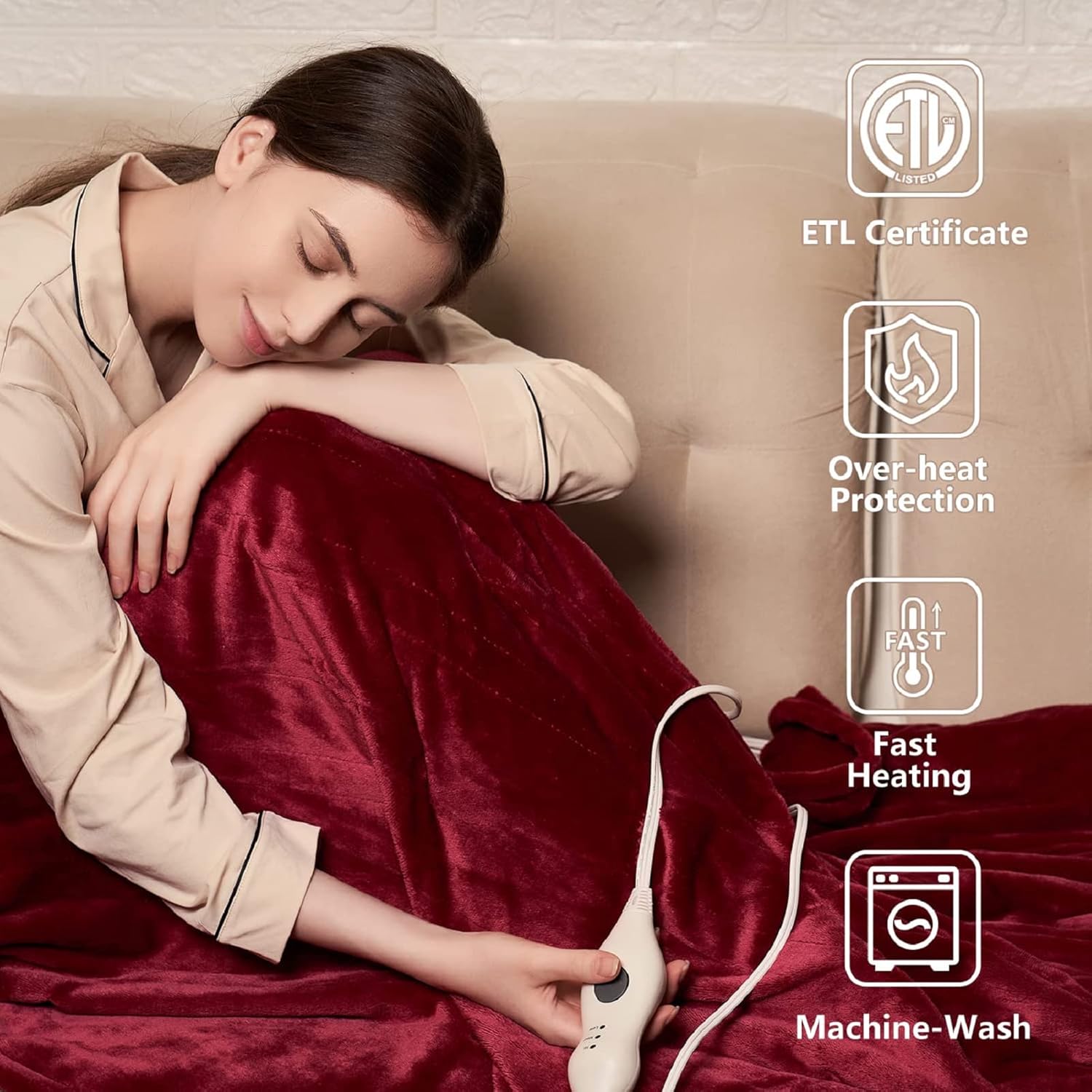 Tefici Electric Heated Blanket Throw, Super Cozy Soft 2-Layer Flannel 50