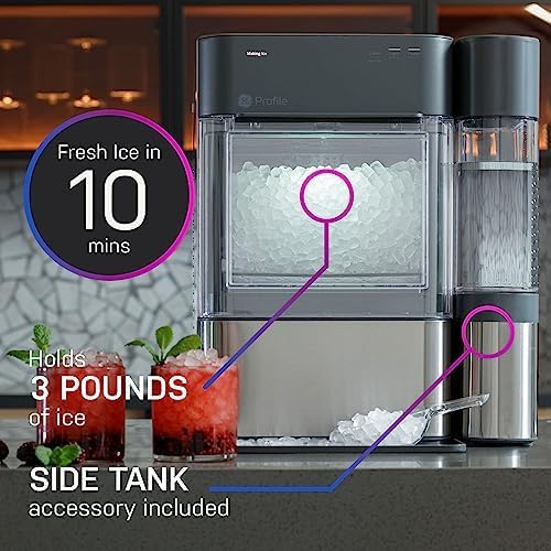 GE Profile Opal 2.0 XL with 1 Gallon Tank, Chewable Crunchable Countertop Nugget Ice Maker, Scoop included, 38 lbs in 24 hours, Pellet Ice Machine with WiFi & Smart Connected, Stainless Steel（Free cleaning kit + filter）