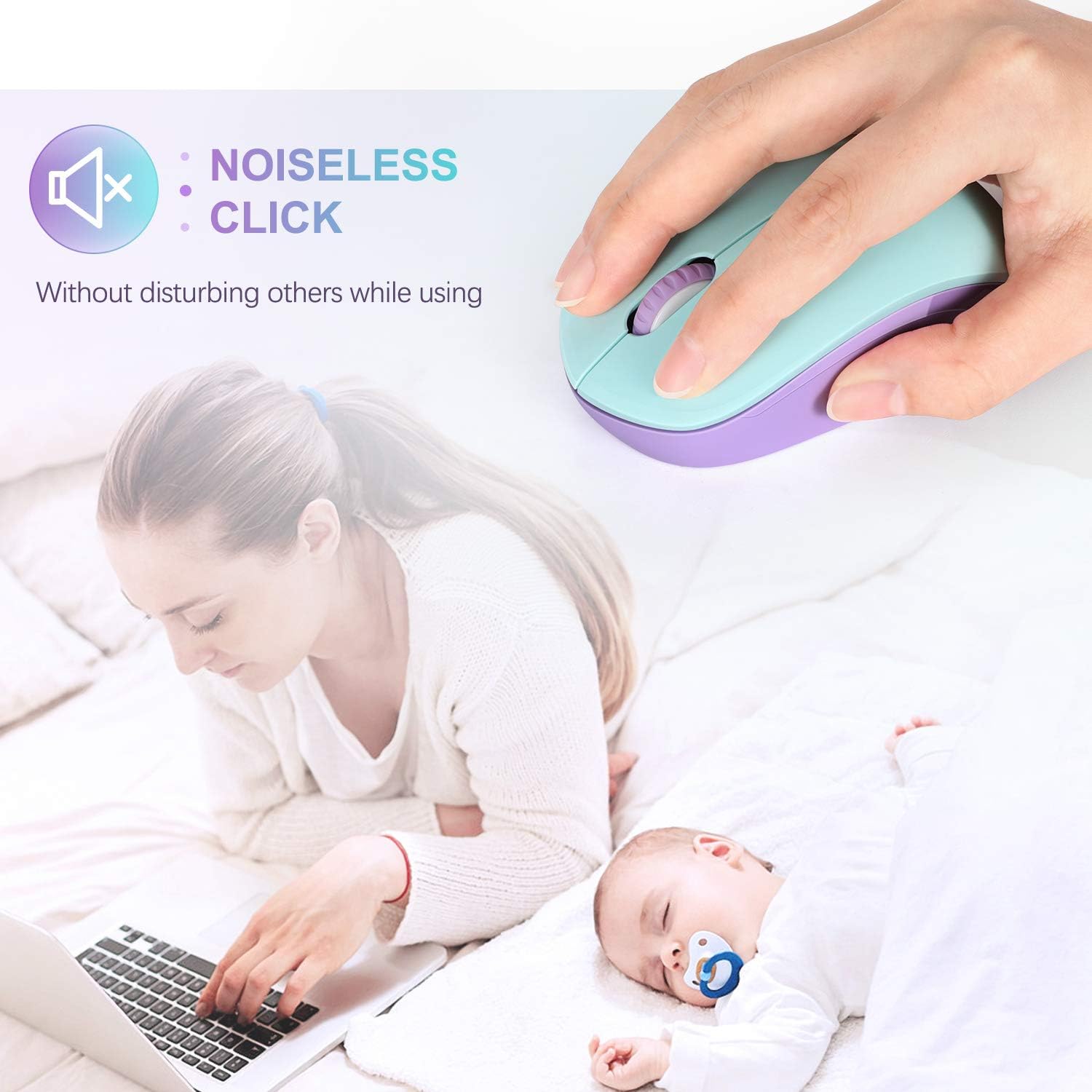 seenda Wireless Mouse, 2.4G Noiseless Mouse with USB Receiver - Portable Computer Mice for PC, Tablet, Laptop with Windows System - Mint Green